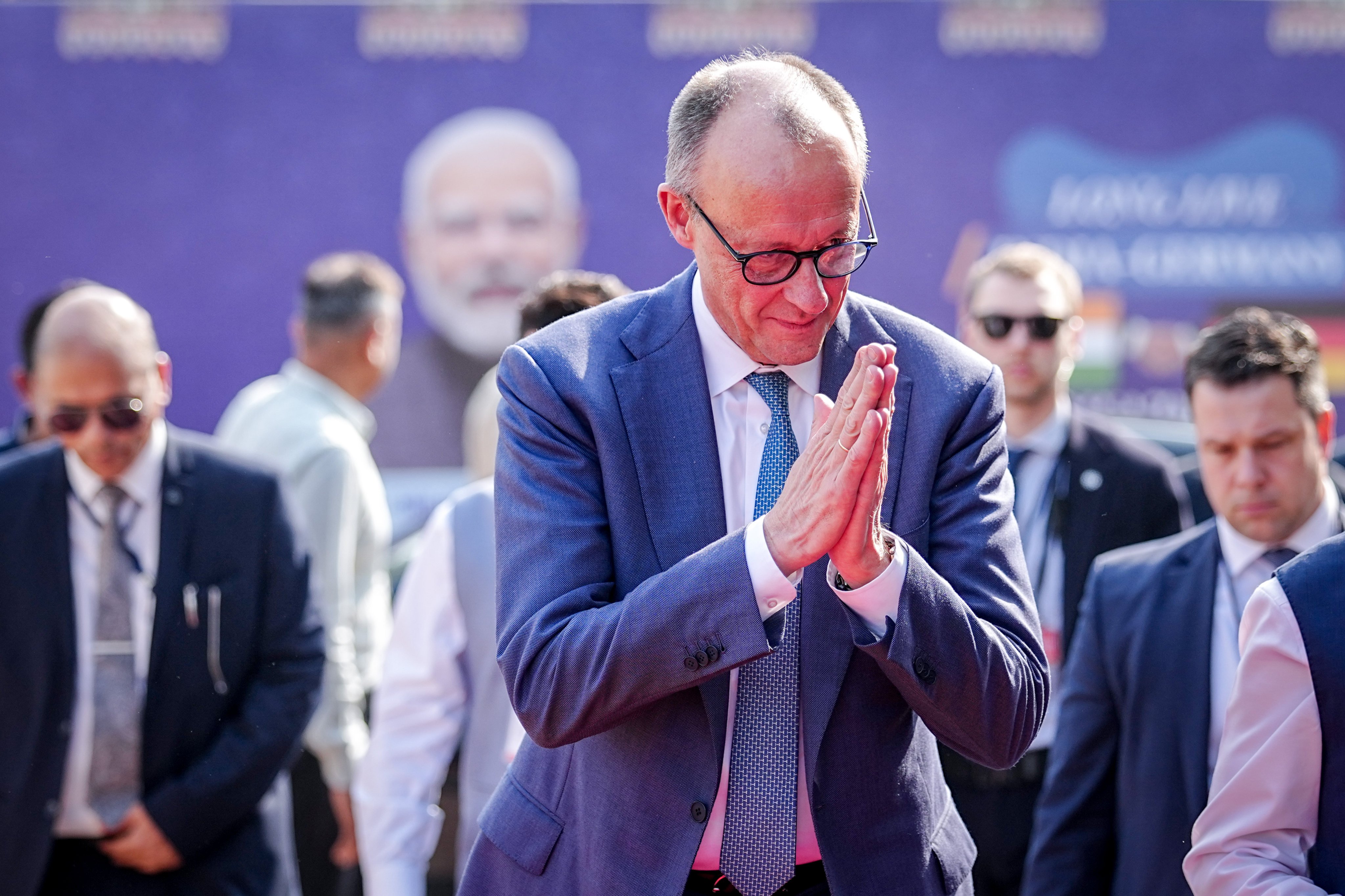 German Chancellor Friedrich Merz arrives for an appointment on Monday as part of his state visit to India. Photo: dpa