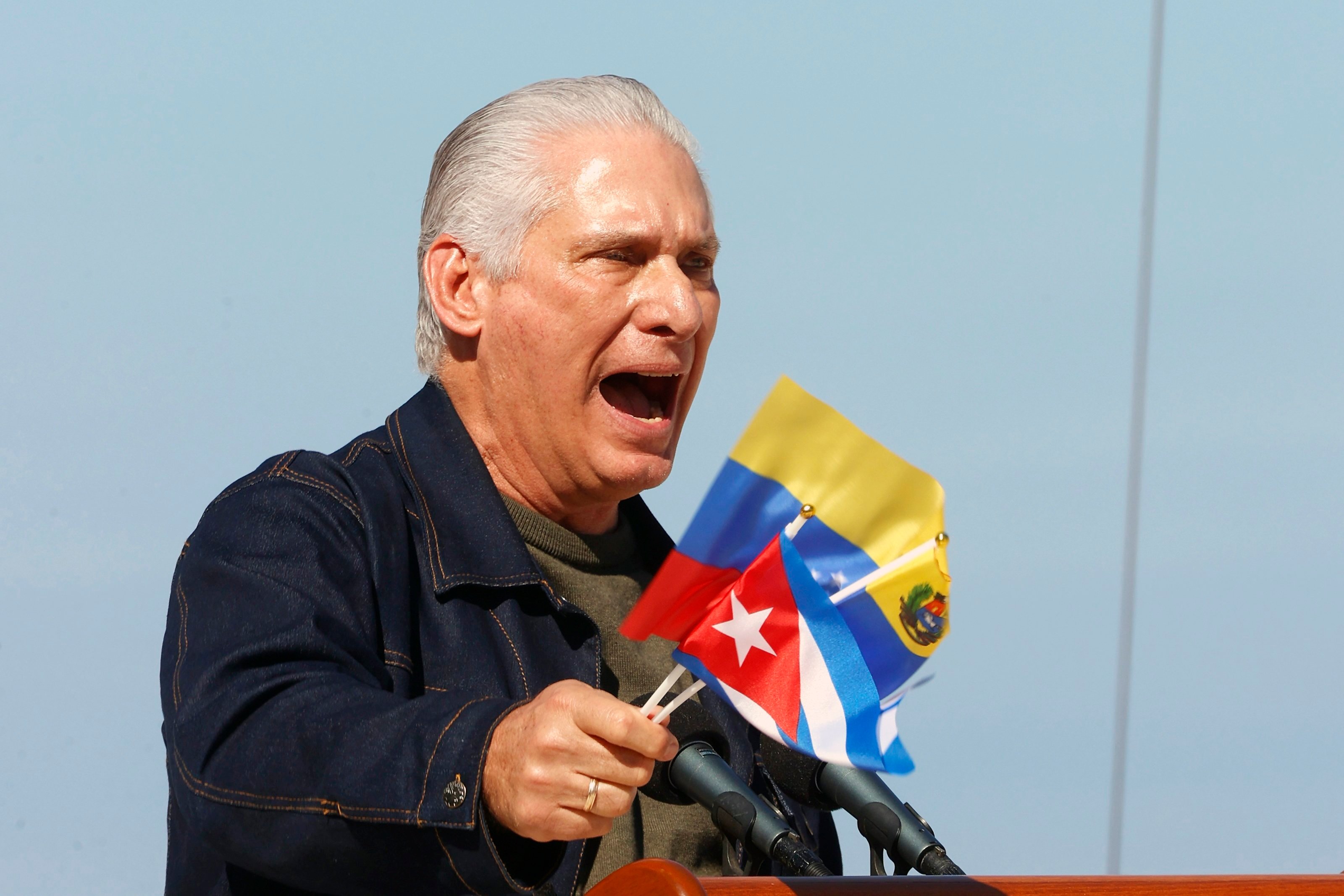 Cuban President Miguel Diaz-Canel speaks during an event held in support of Venezuela, in Havana on January 3. Photo: EPA
