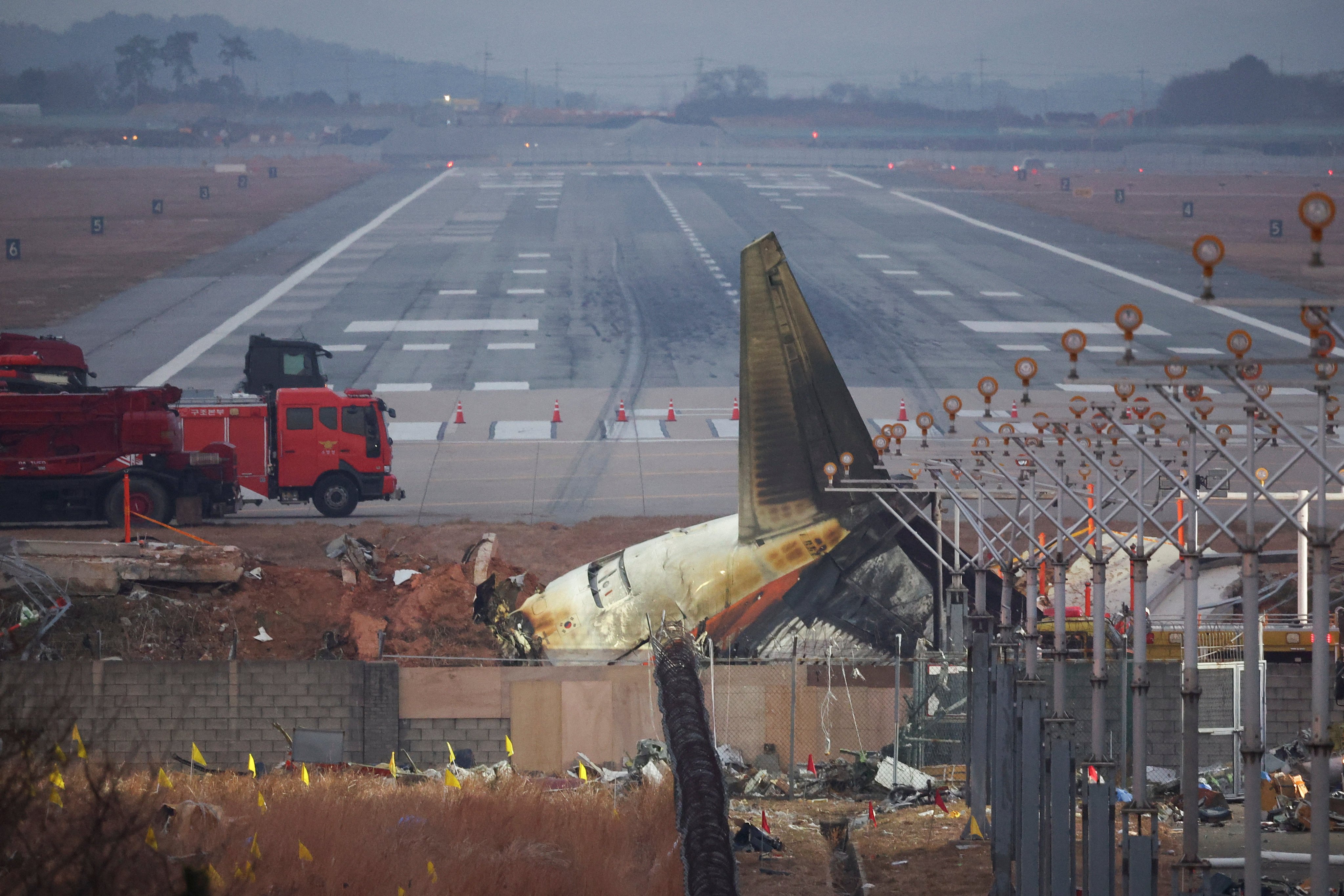 The wreckage of the Jeju Air aircraft that crashed at Muan International Airport, South Korea, in December 2024. Photo: Reuters