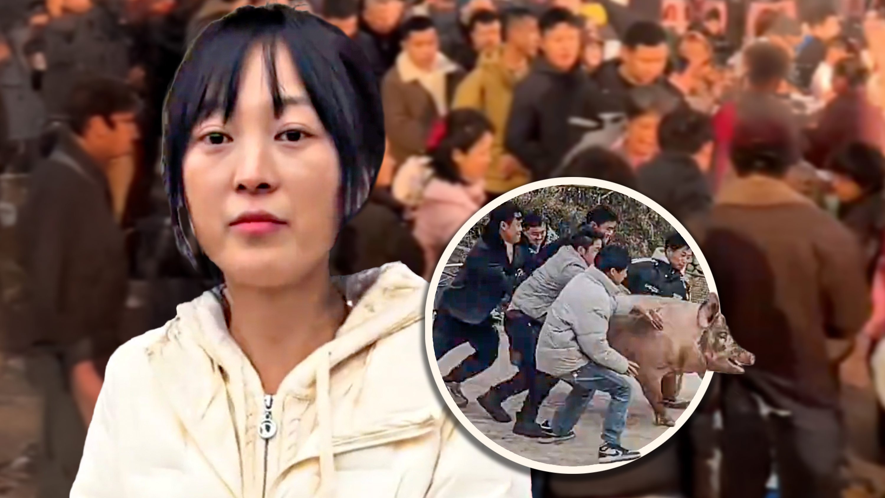 A Chinese woman, unable to slaughter pigs on her own, sought help online, prompting over 1,000 people turning up at her farm to assist her. Photo: SCMP composite/Douyin
