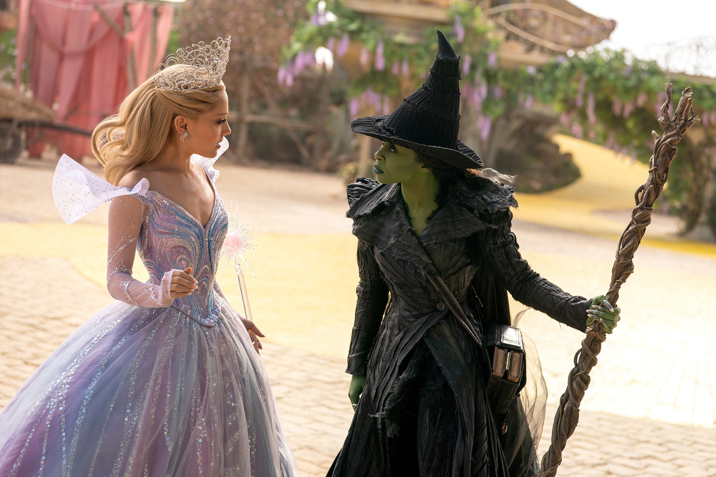 Ariana Grande (left) and Cynthia Erivo in a still from Wicked: For Good. Their elaborate costumes were designed by Paul Tazewell, who is holding his first solo exhibition in Chicago, Illinois. Photo: TNS