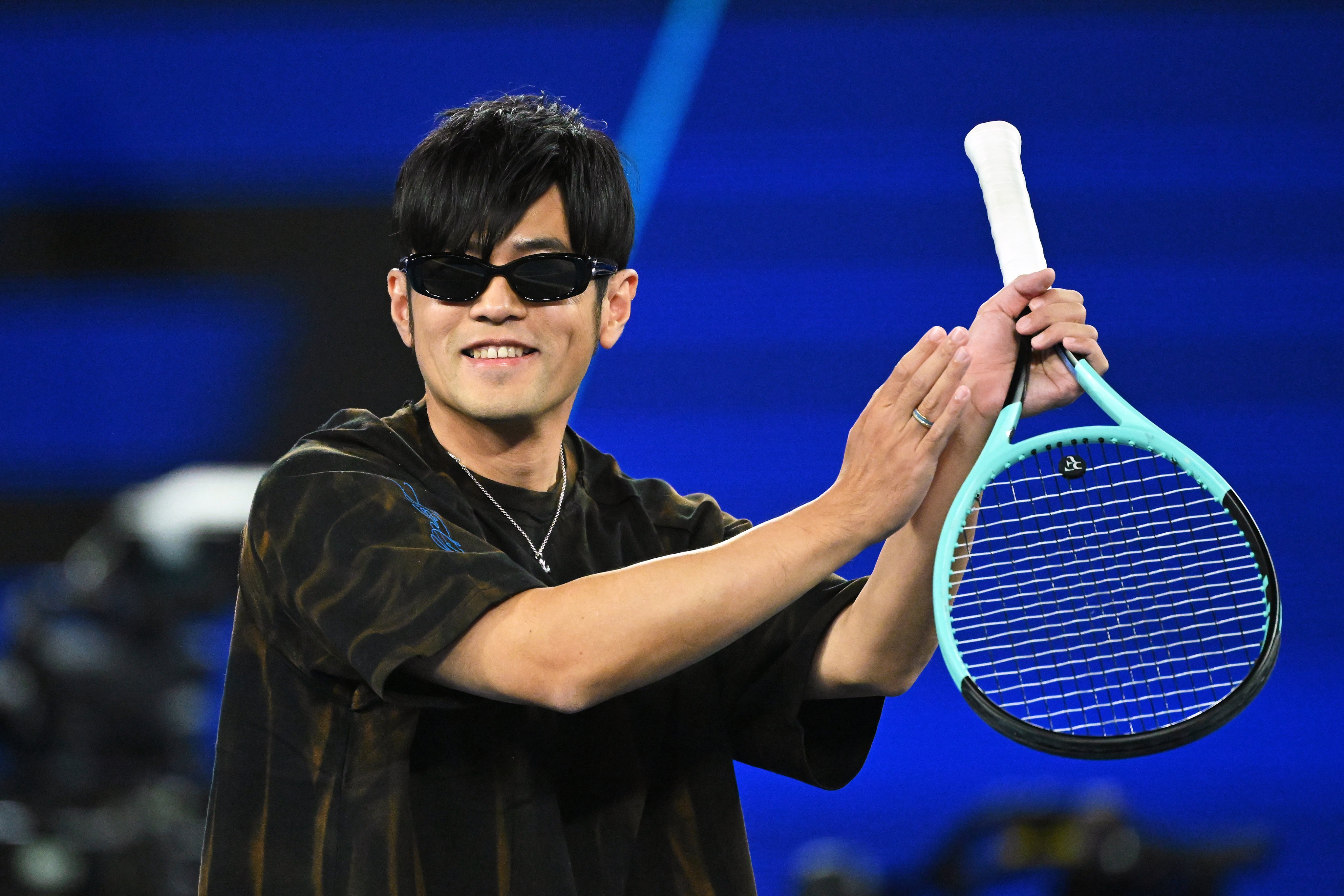 Mandarin pop singer-songwriter and actor Jay Chou during the One Point Slam event on Wednesday, ahead of the Australian Open in Melbourne. Photo: AP