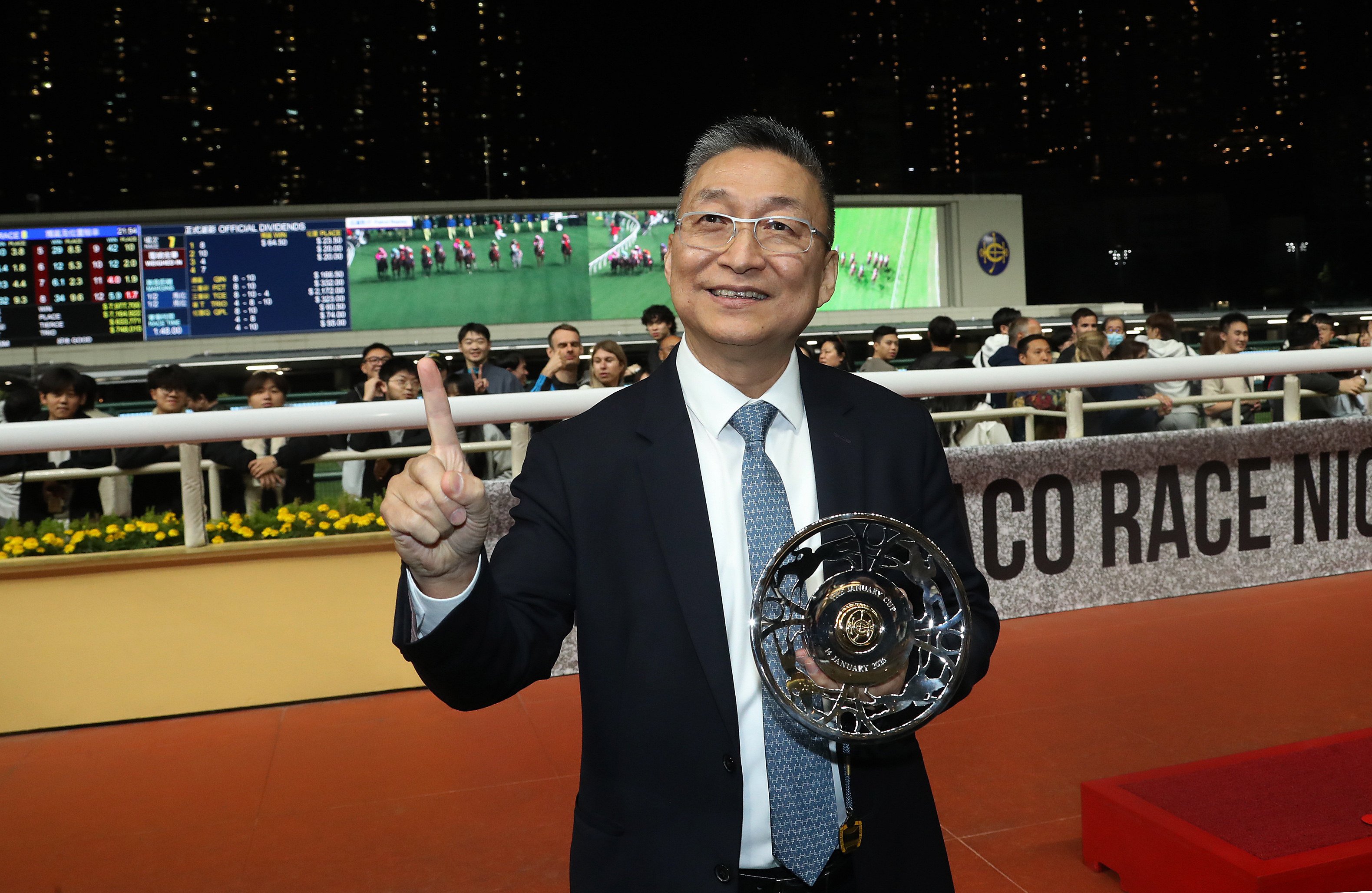 Francis Lui celebrates his January Cup win with Speed Dragon and 1,000th training success in Hong Kong. Photos: Kenneth Chan