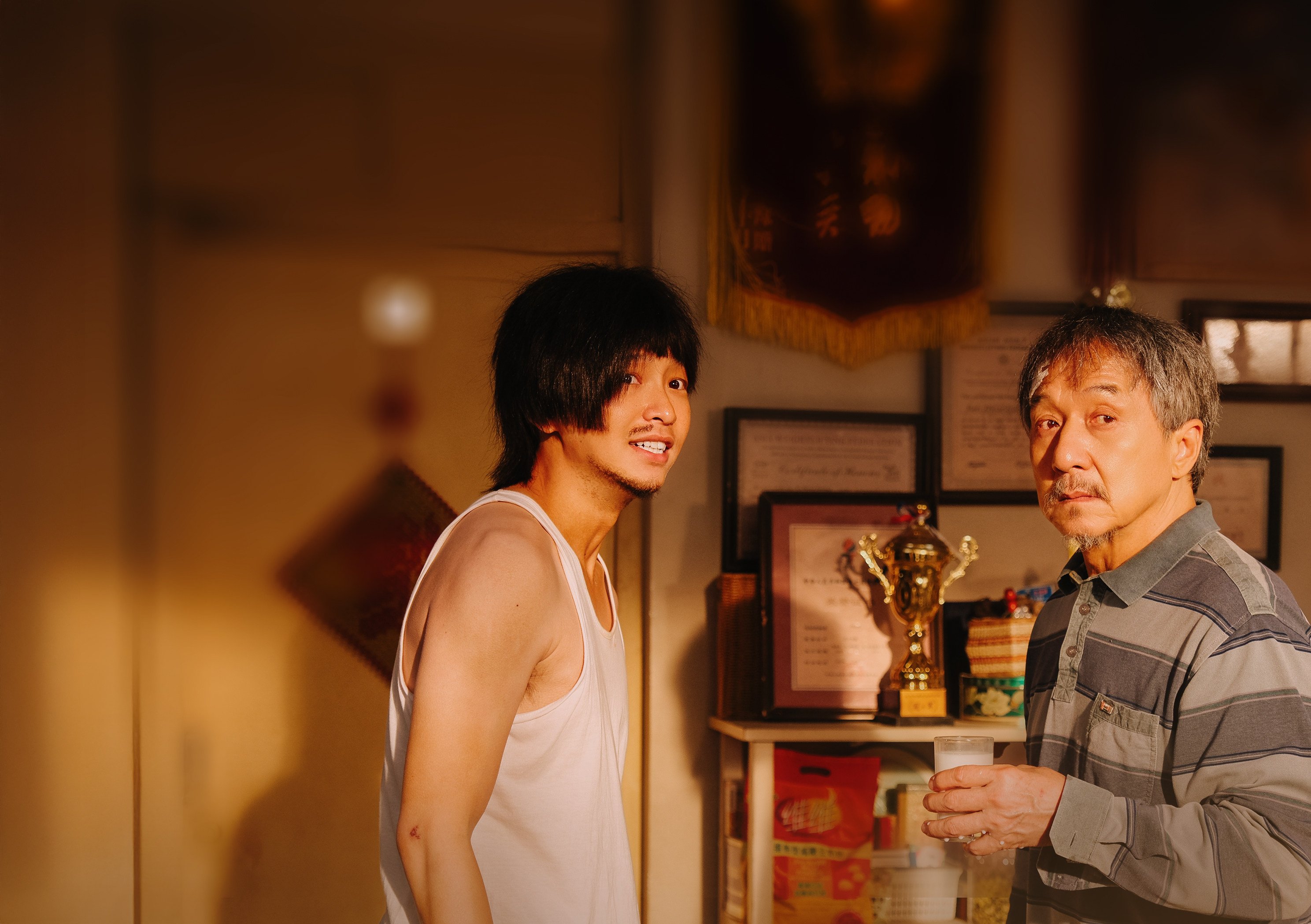 Jackie Chan (right) and Peng Yuchang in a still from Unexpected Family (category I, Mandarin), directed by  Li Taiyan.