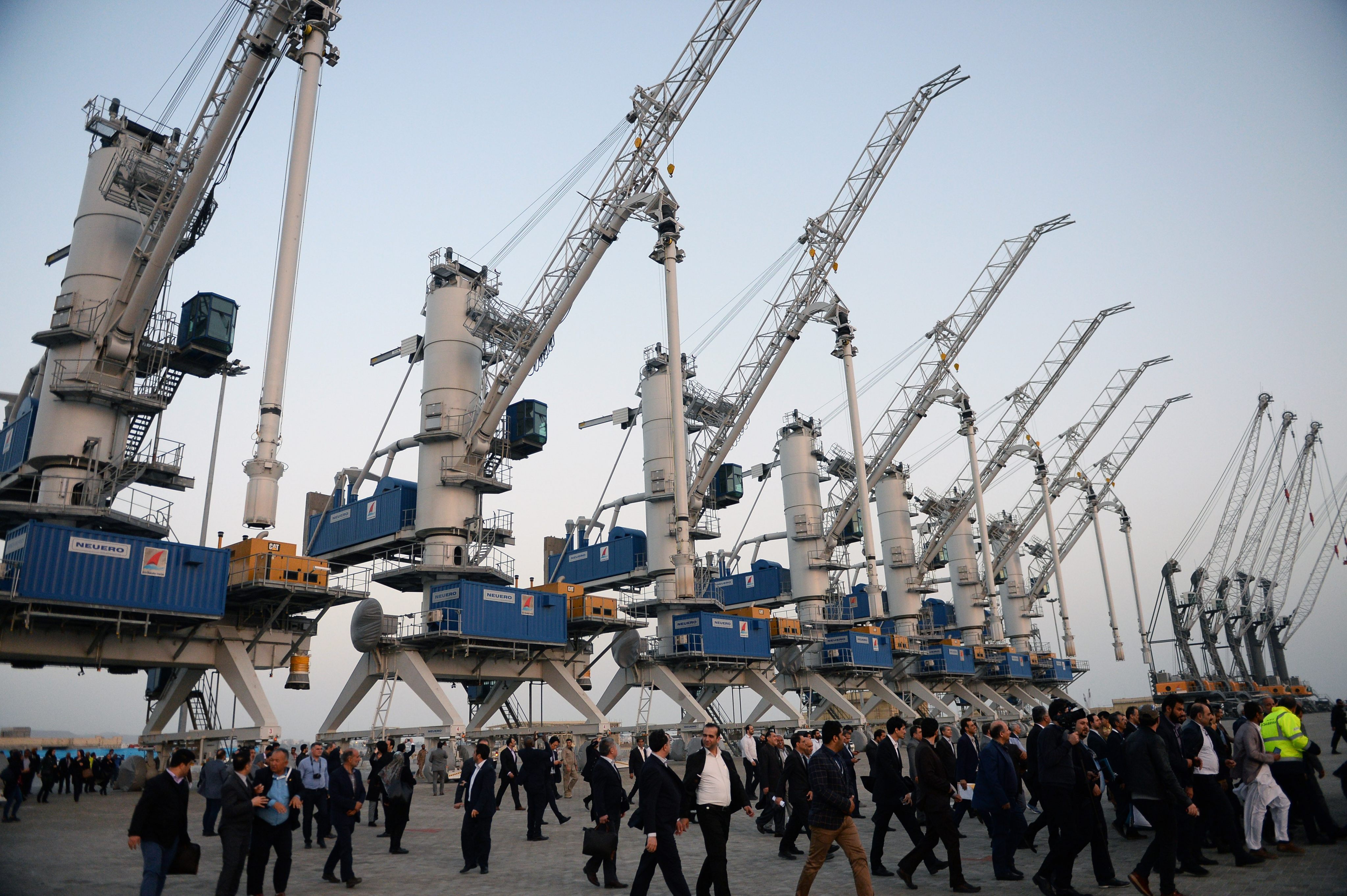 Officials attend a ceremony in 2019 to mark the first export convoy to India via Iran at Chabahar port. Photo: Getty Images
