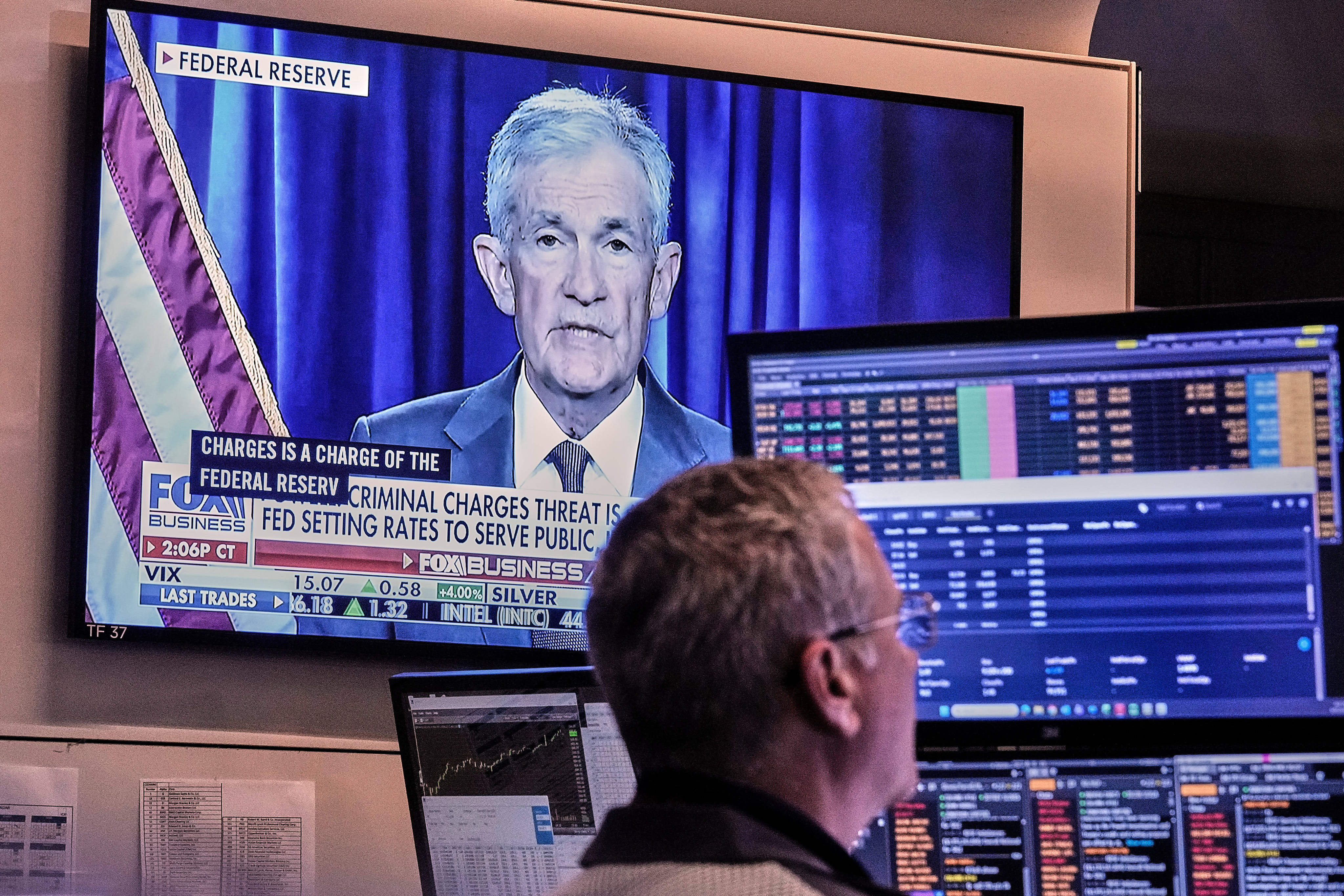 A video of US Federal Reserve Chair Jerome Powell plays on a screen on the floor of the New York Stock Exchange on January 12. Powell has rejected the Trump administration’s claims of wrongdoing against him, calling them a pretext for punishing him for not cutting interest rates as fast as US President Donald Trump desired. Photo: AP