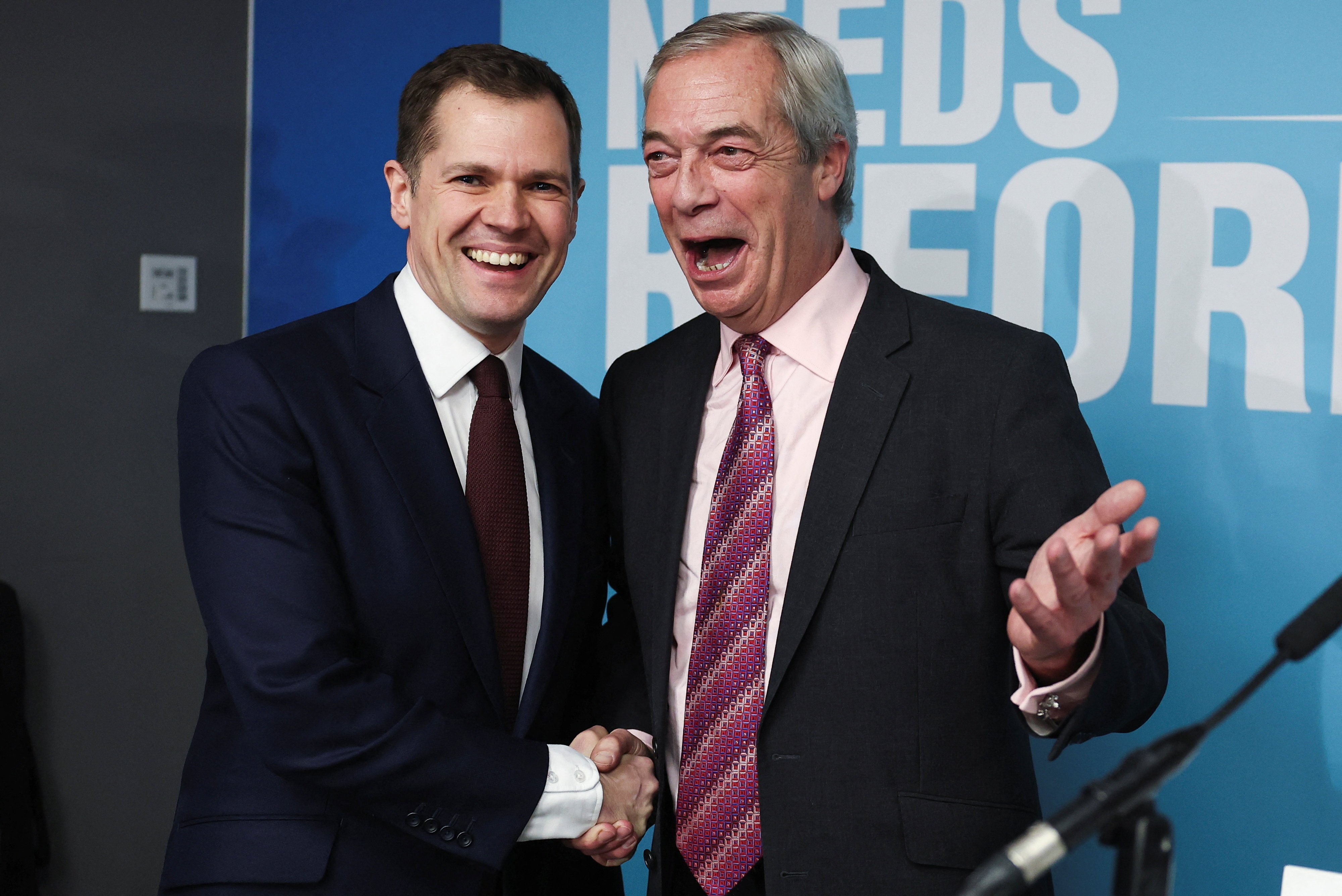 Former Conservative Party member Robert Jenrick with Reform UK leader Nigel Farage. Photo: Reuters