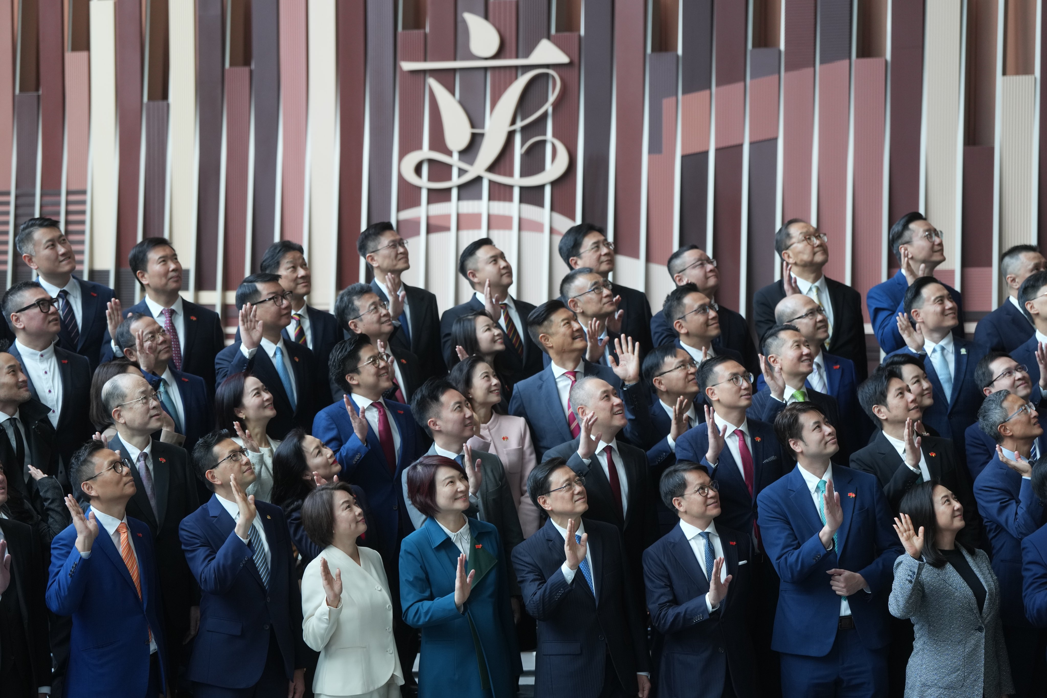 Newly elected legislators gather after the Legco swearing-in ceremony. Photo: Sam Tsang