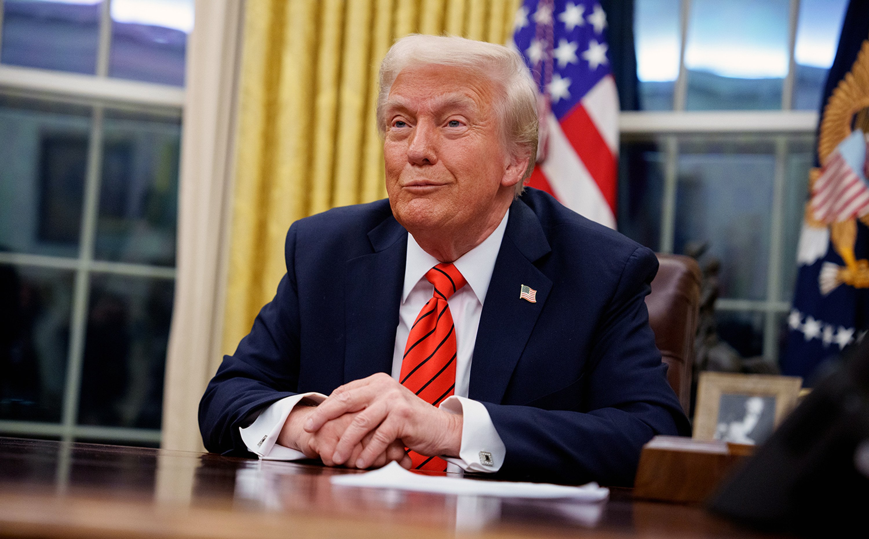 US President Donald Trump reacts to a question from a reporter after signing a series of executive orders at the White House on February 10. Photo: Getty Images/TNS