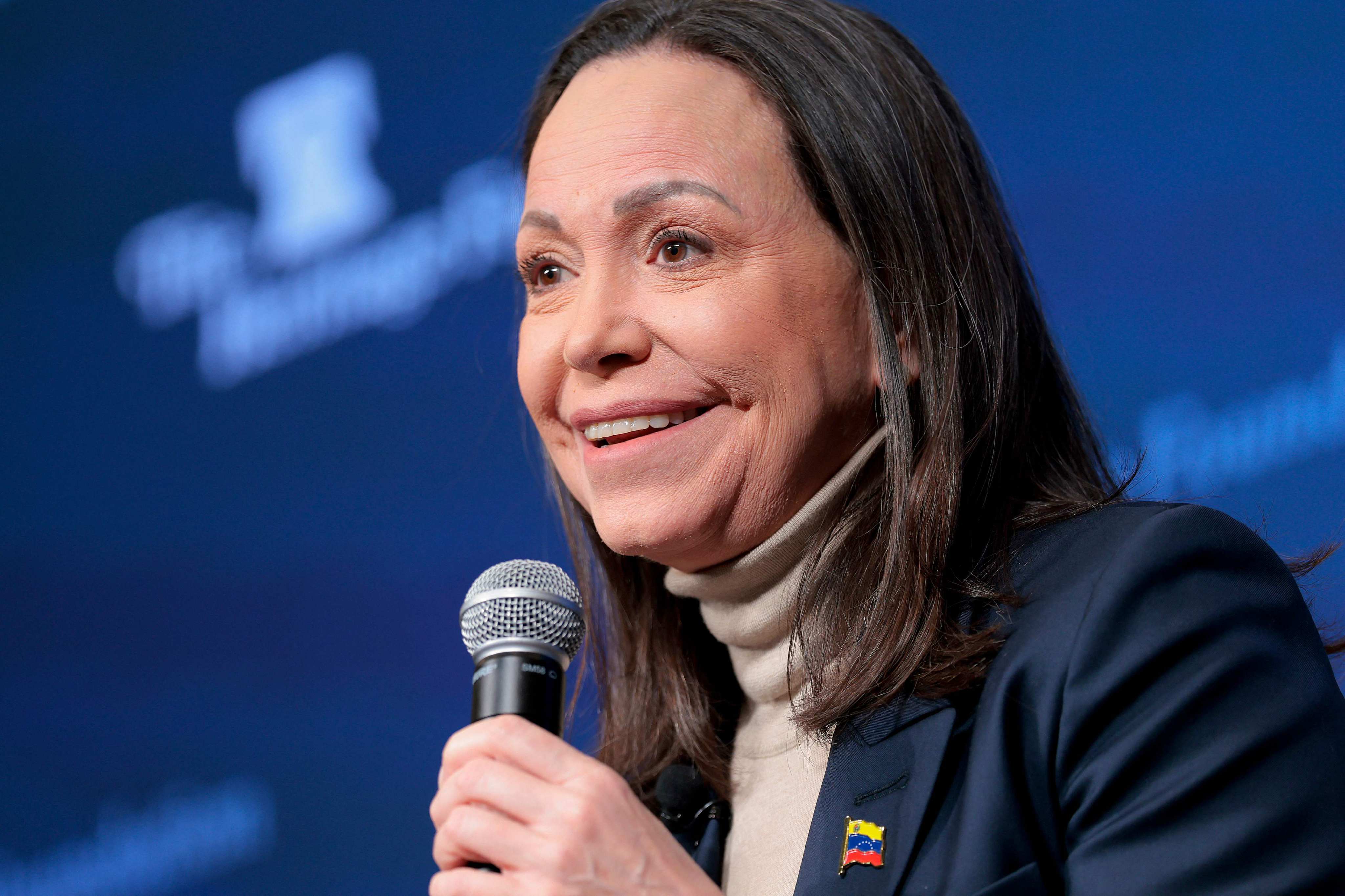 Venezuelan opposition leader Maria Corina Machado speaks at the Heritage Foundation in Washington on Friday. Photo: AFP