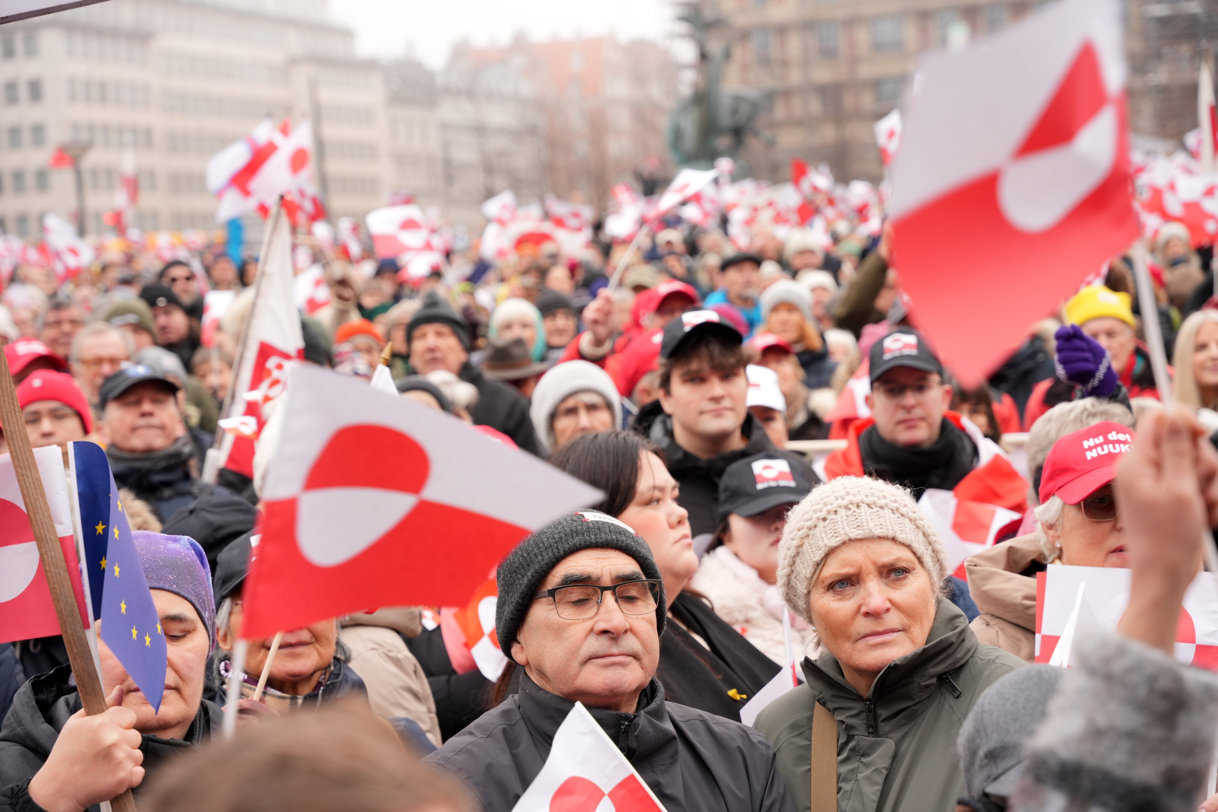 People protesting in Copenhagen on Saturday to show solidarity with Greenland, an autonomous territory of Denmark. Photo: EPA