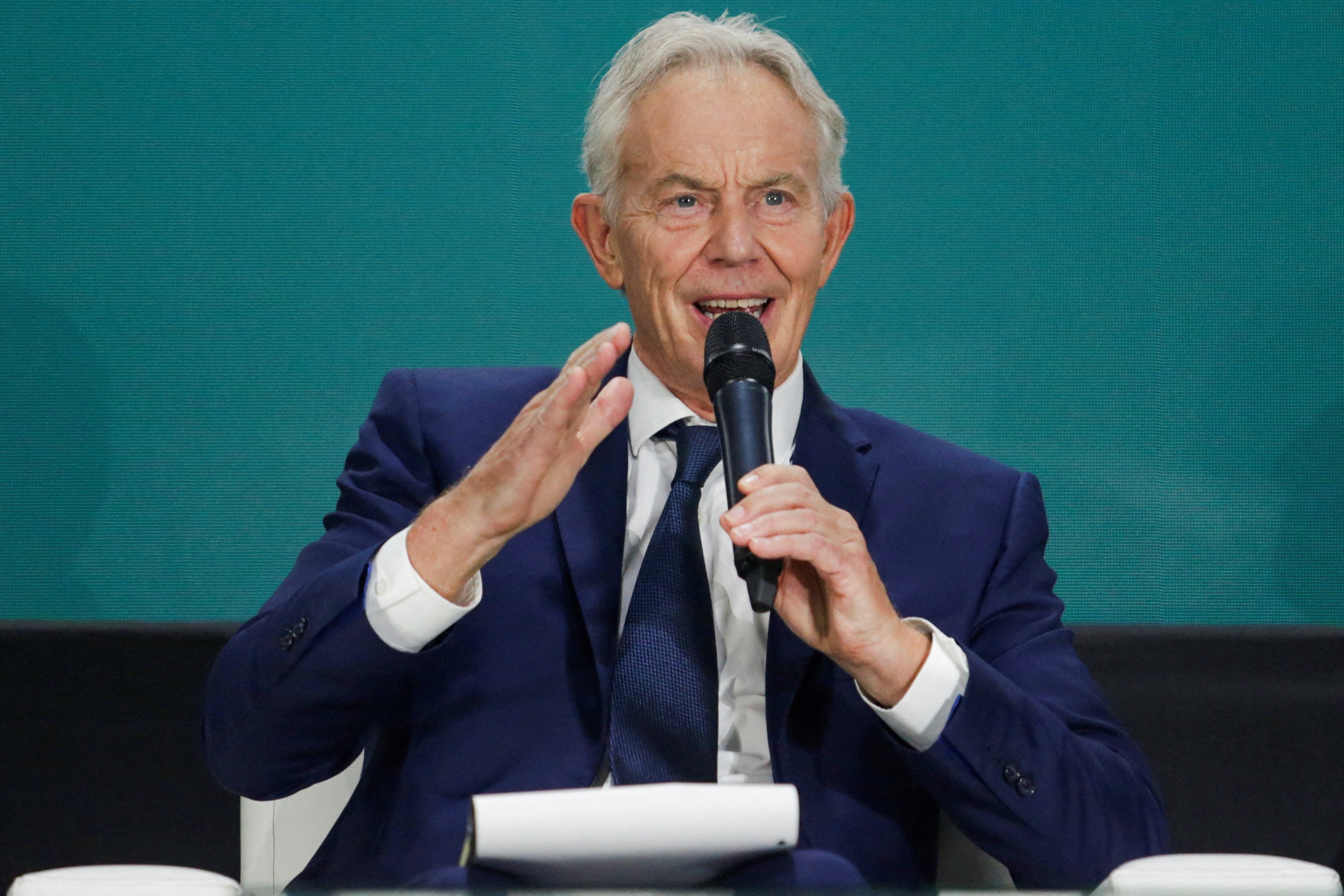 Former British prime minister Tony Blair speaks during a dialogue at the International Bali Airshow in Indonesia in September 2024. Photo: Reuters