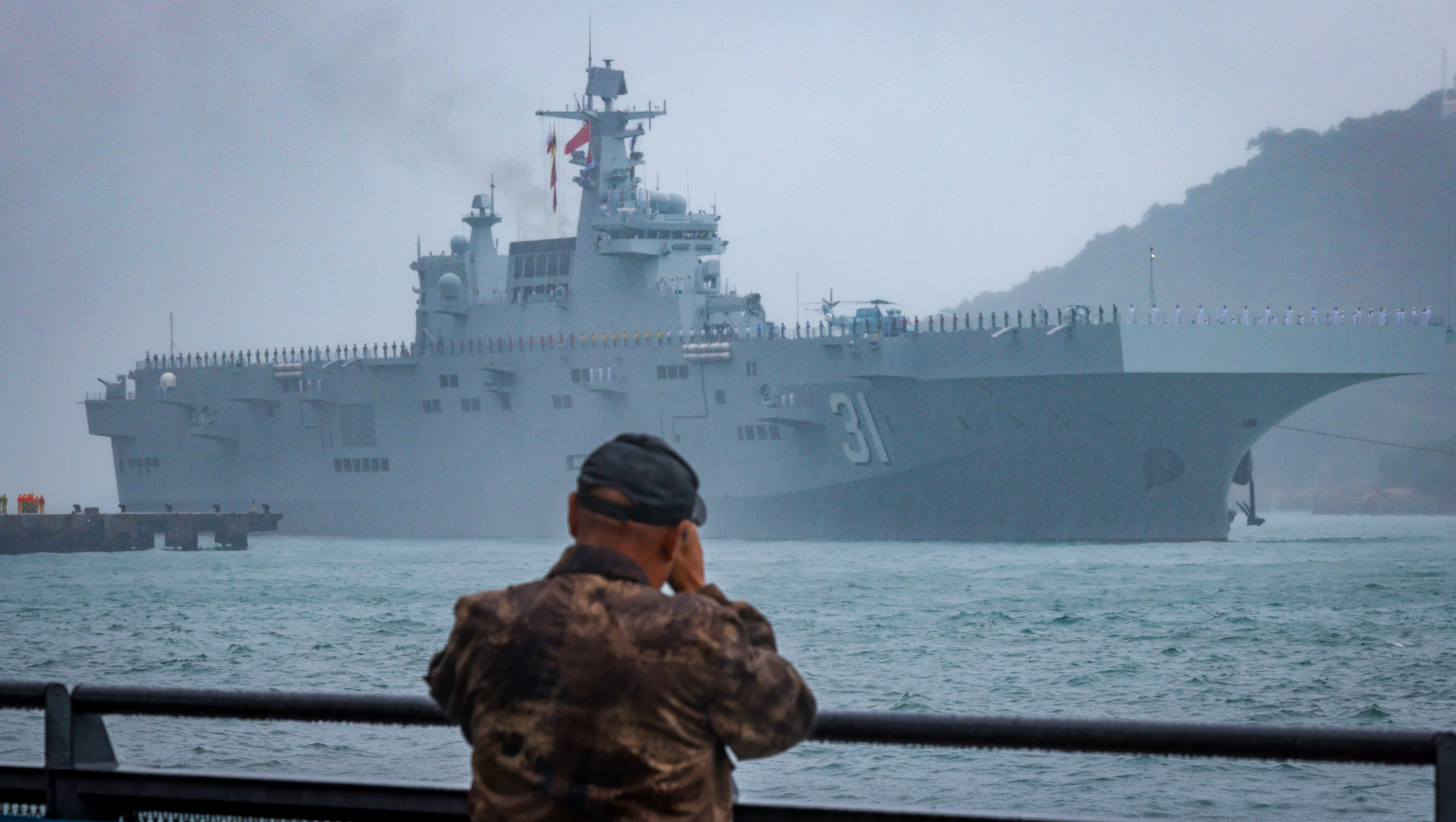 With a displacement of between 35,000 and 40,000 tonnes, the Type 075 Hainan is one of the largest amphibious assault ships in the world. Photo: Eugene Lee