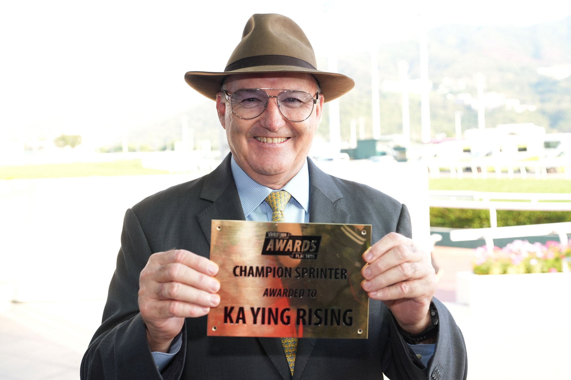 David Hayes with the Timeform Champion Sprinter award won by Ka Ying Rising. Photo: HKJC