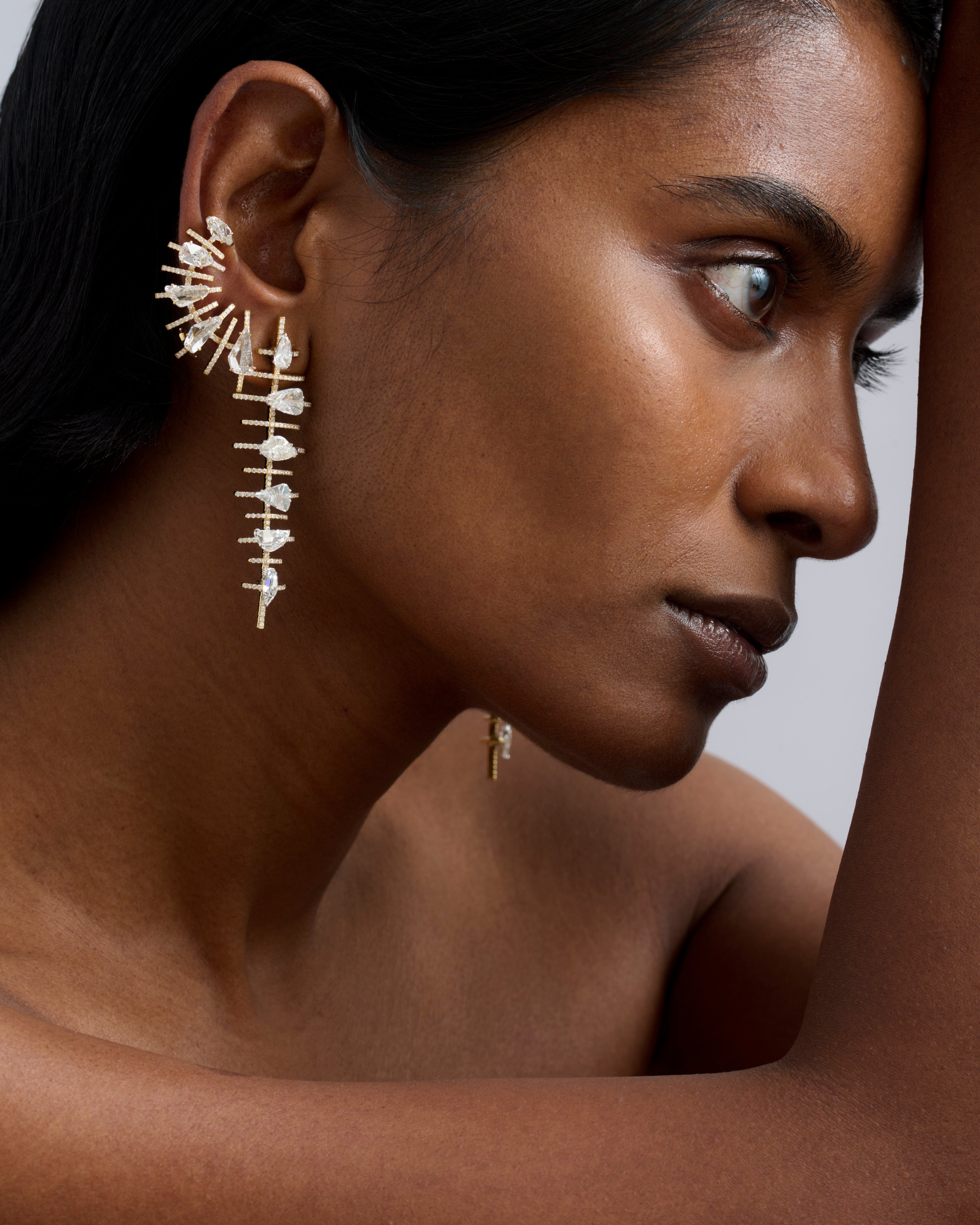 Stacked Godna antique-cut earrings: part of a trend for older and more traditional diamond cuts, thanks to Taylor Swift and her engagement ring. Photo: Studio Renn