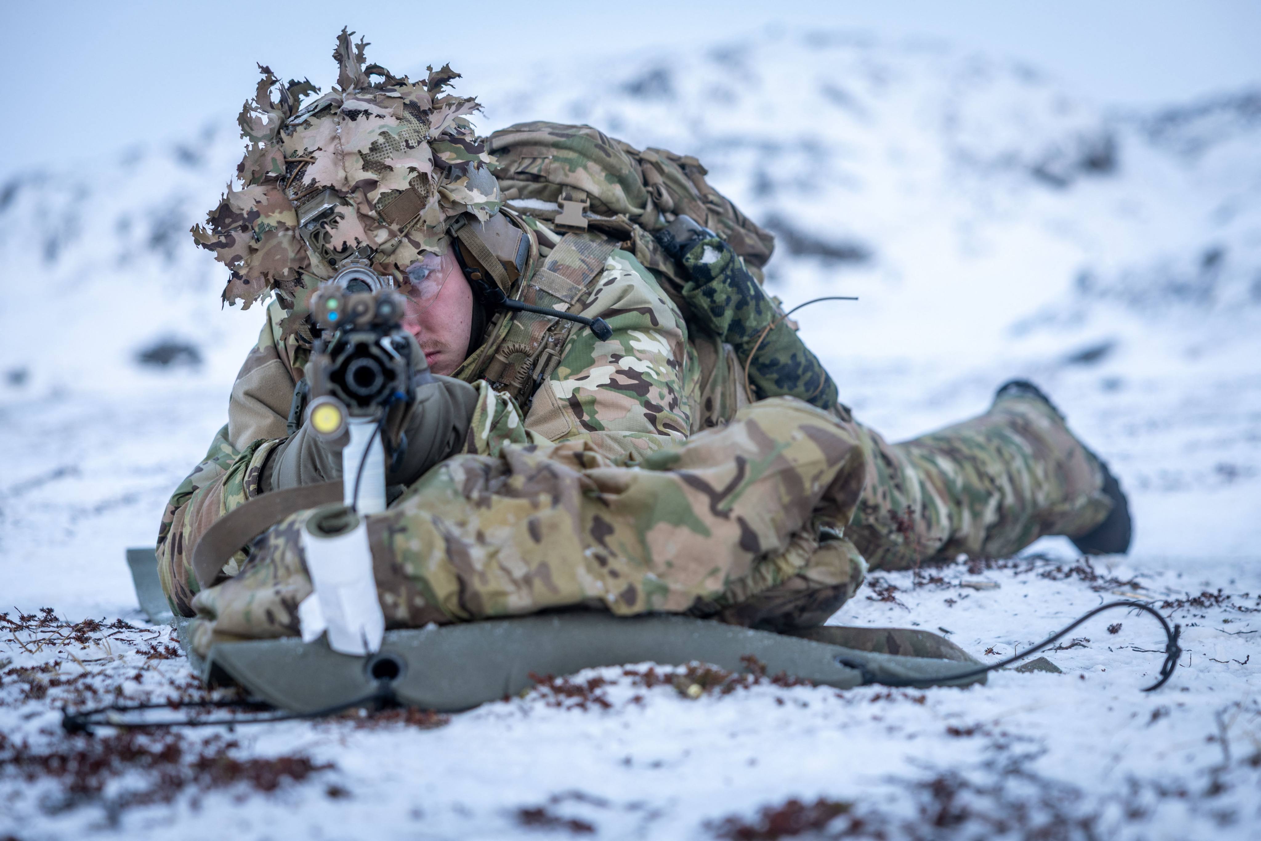 A Danish soldier during a shooting drill at an undisclosed location in Greenland. Photo: Danish Armed Forces via AFP