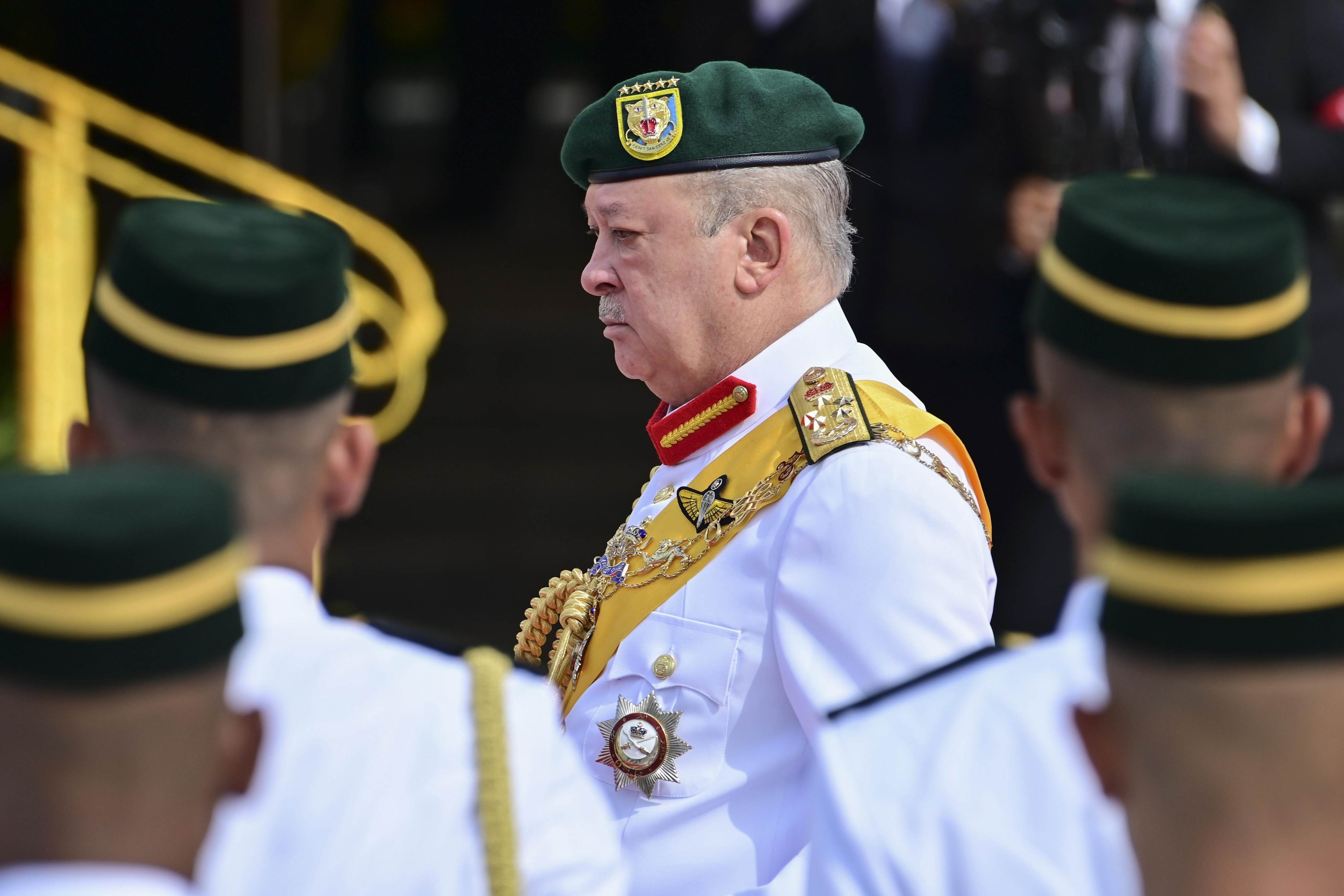 February 25, 2024, Kuala Lumpur, Kuala Lumpur, Malaysia: Kuala Lumpur (Malaysia), 25/02/2024.- A handout photo made available by Malaysia’s Department of Information shows Malaysia’s King Sultan Ibrahim Sultan Iskandar (C) inspecting the guard of honor during the opening of the third session of the 15th Parliament at the Parliament House in Kuala Lumpur, Malaysia, 26 February 2024. ‘The success or failure of this country doesn’t solely rest on the shoulders of the Prime Minister but on all 222 Members of Parliament entrusted by the people as their government representatives,’ Sultan Ibrahim said. (Malasia) (Credit Image: © Information Department Of Malays/Handout via ZUMA Press Wire)