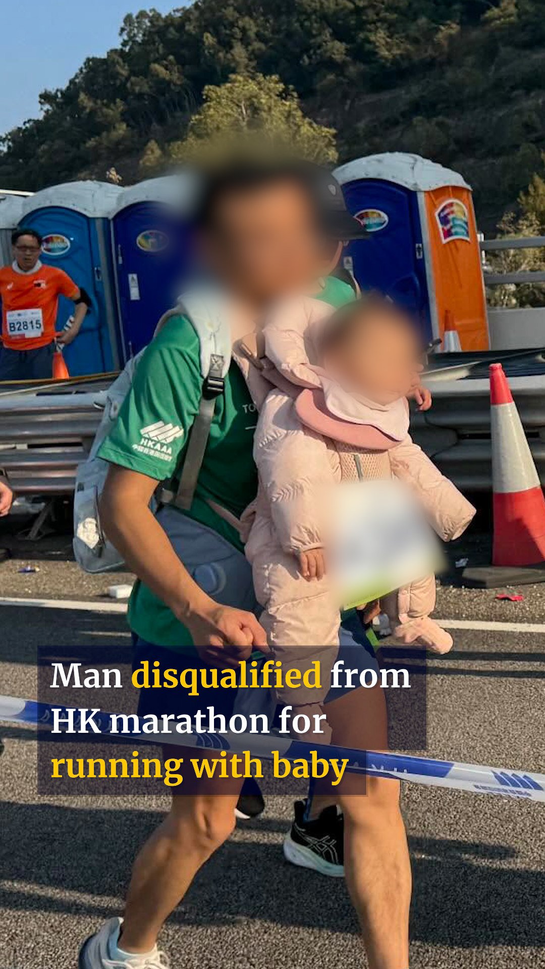 Man running marathon with baby