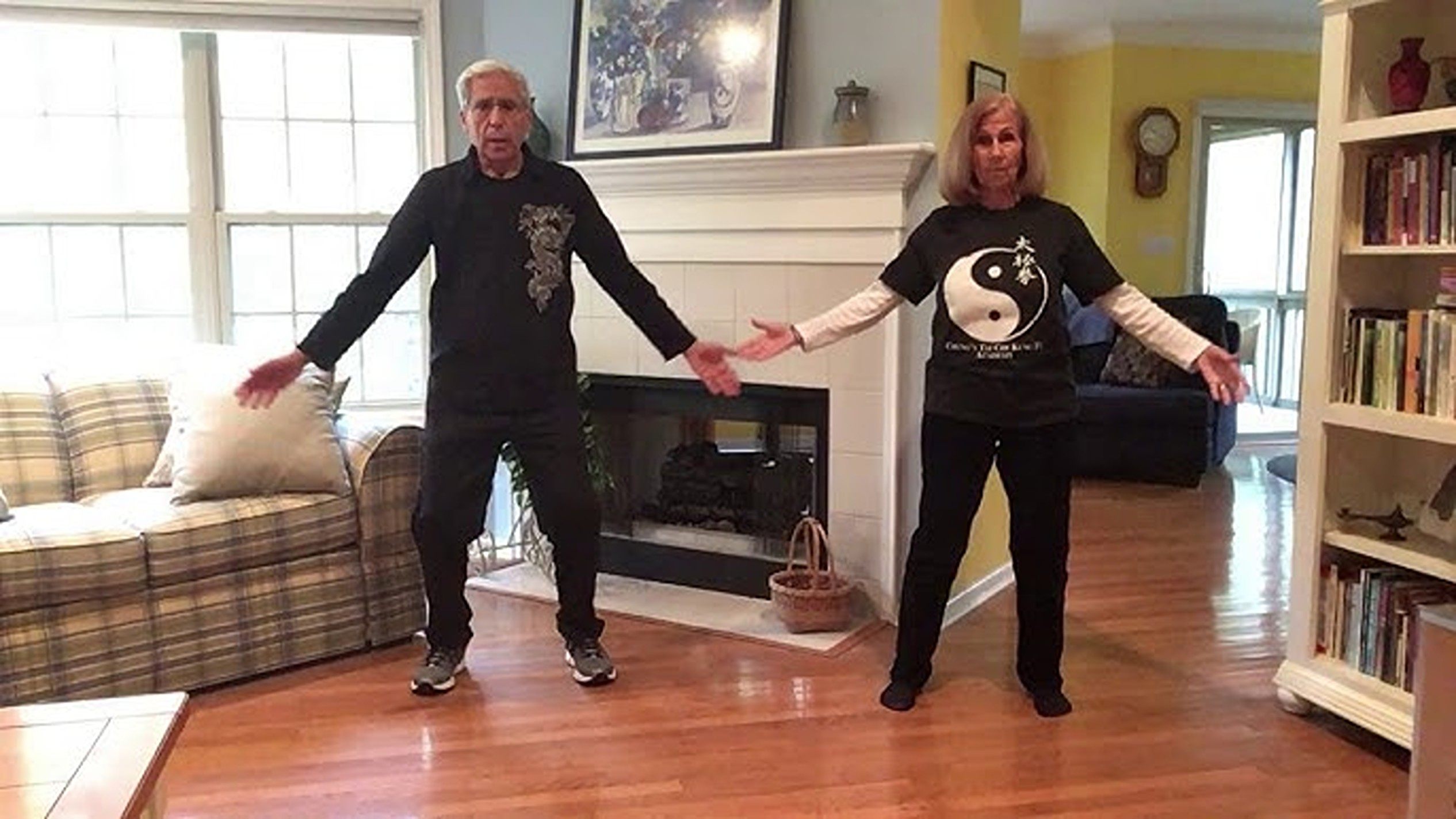 Octogenarian YouTubers Bob and Fran German practise qigong in a video. The vegan couple switched to a whole food, plant-based diet years ago because their “lives depended on it”, and now say they feel as fit as ever. Photo: YouTube/AskBobnFran