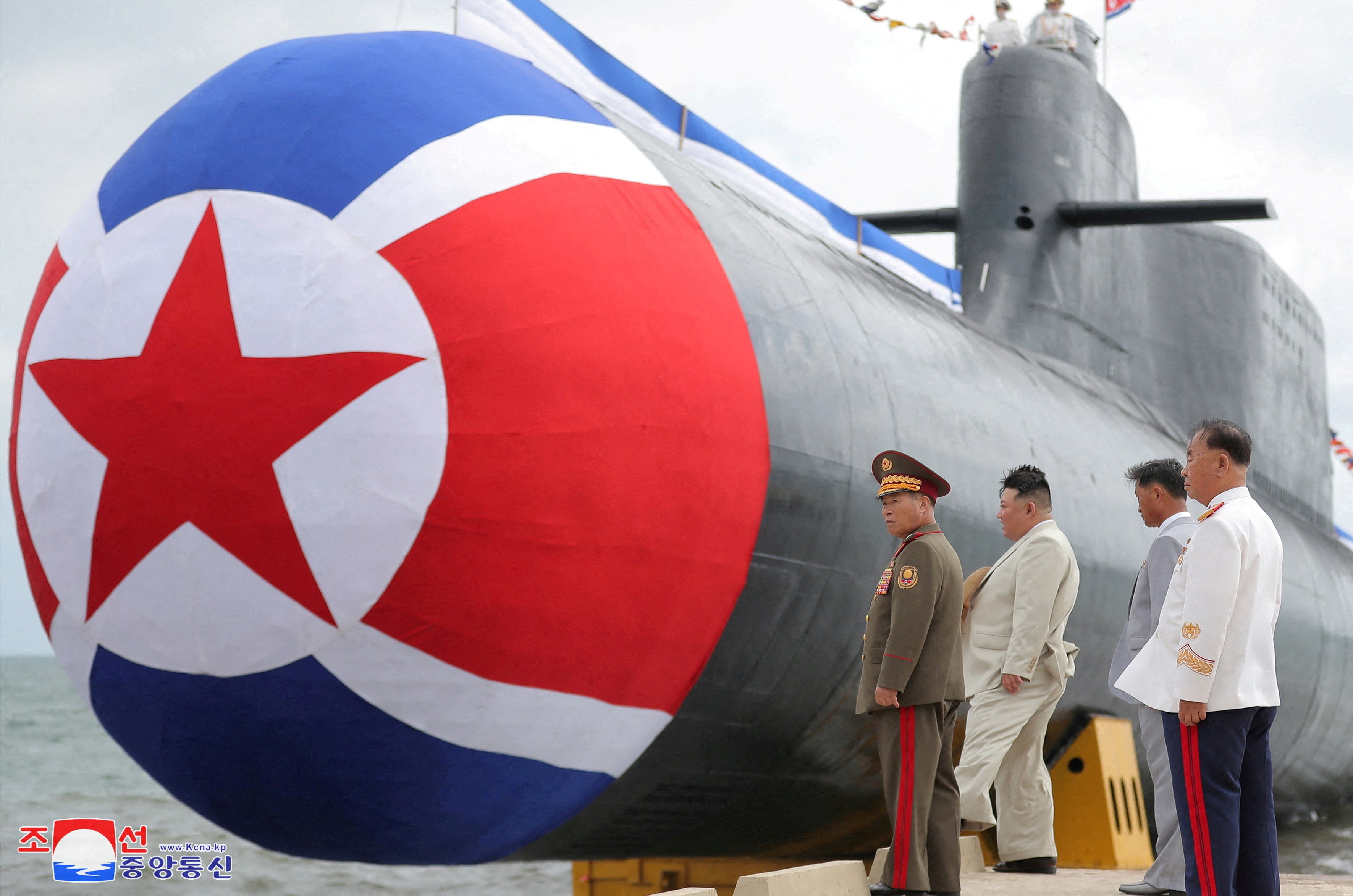 North Korean leader Kim Jong-un attends what state media reported was a launching ceremony for a new tactical nuclear attack submarine in 2023. Photo: KCNA via Reuters