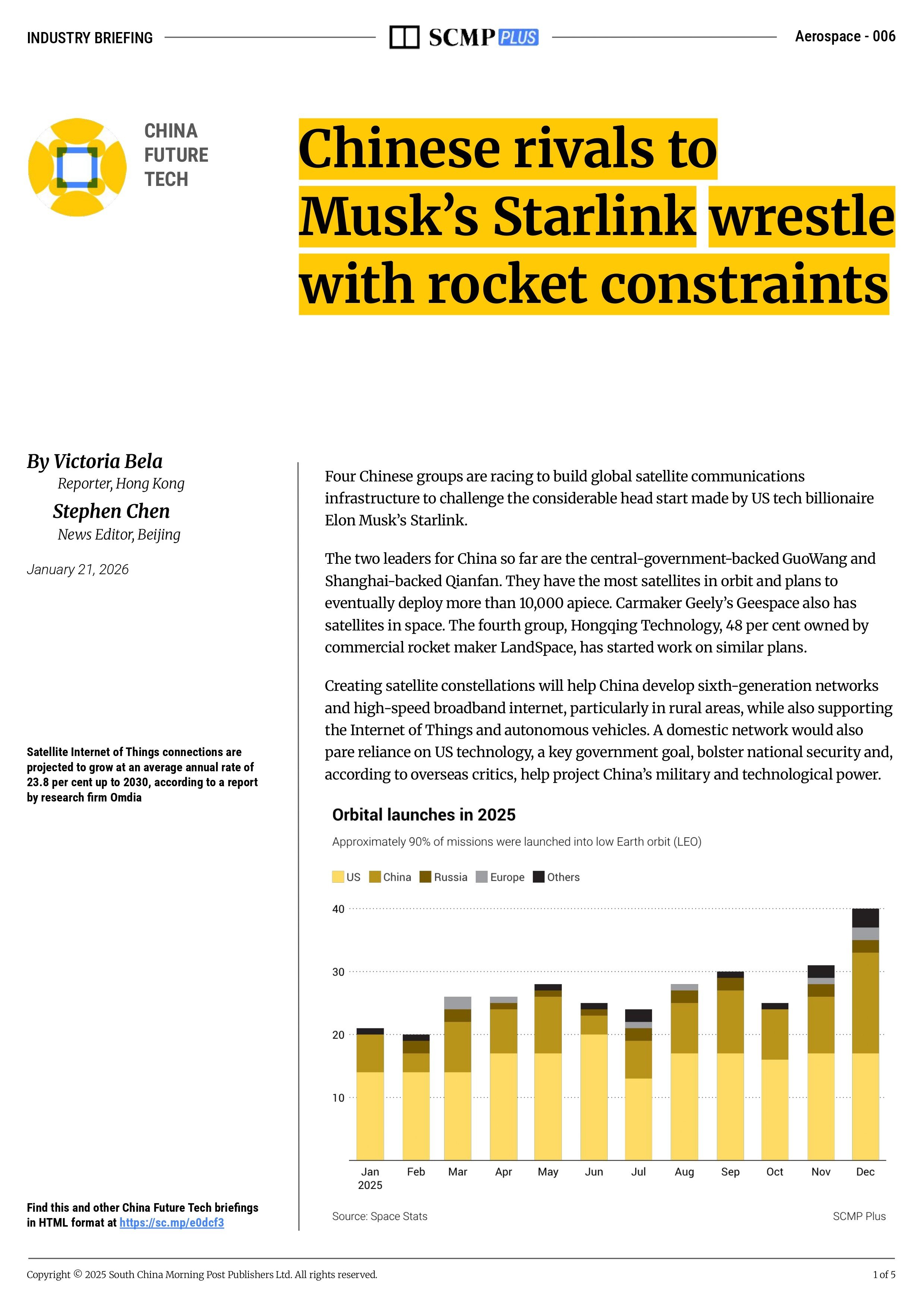 Chinese rivals to Musk’s Starlink wrestle with rocket constraints
