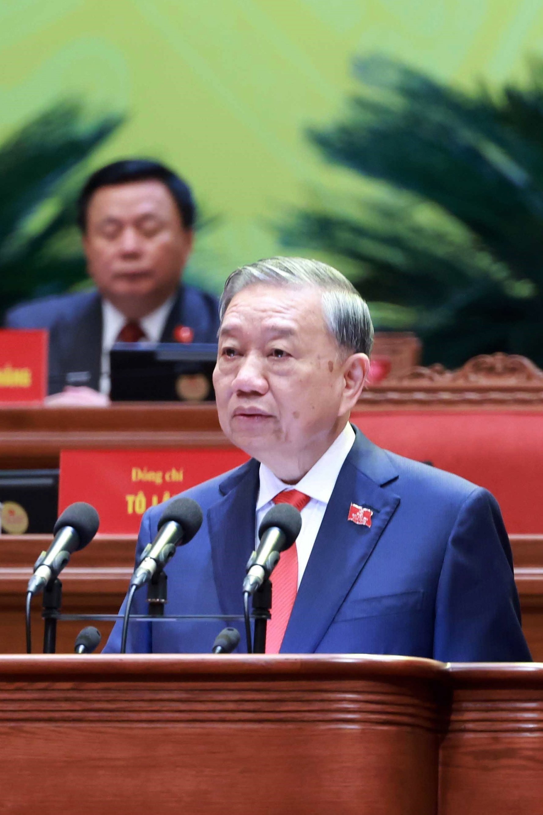 Communist Party General Secretary To Lam delivers a speech at the party’s congress in Hanoi on Monday. Photo: Vietnam News Agency/EPA