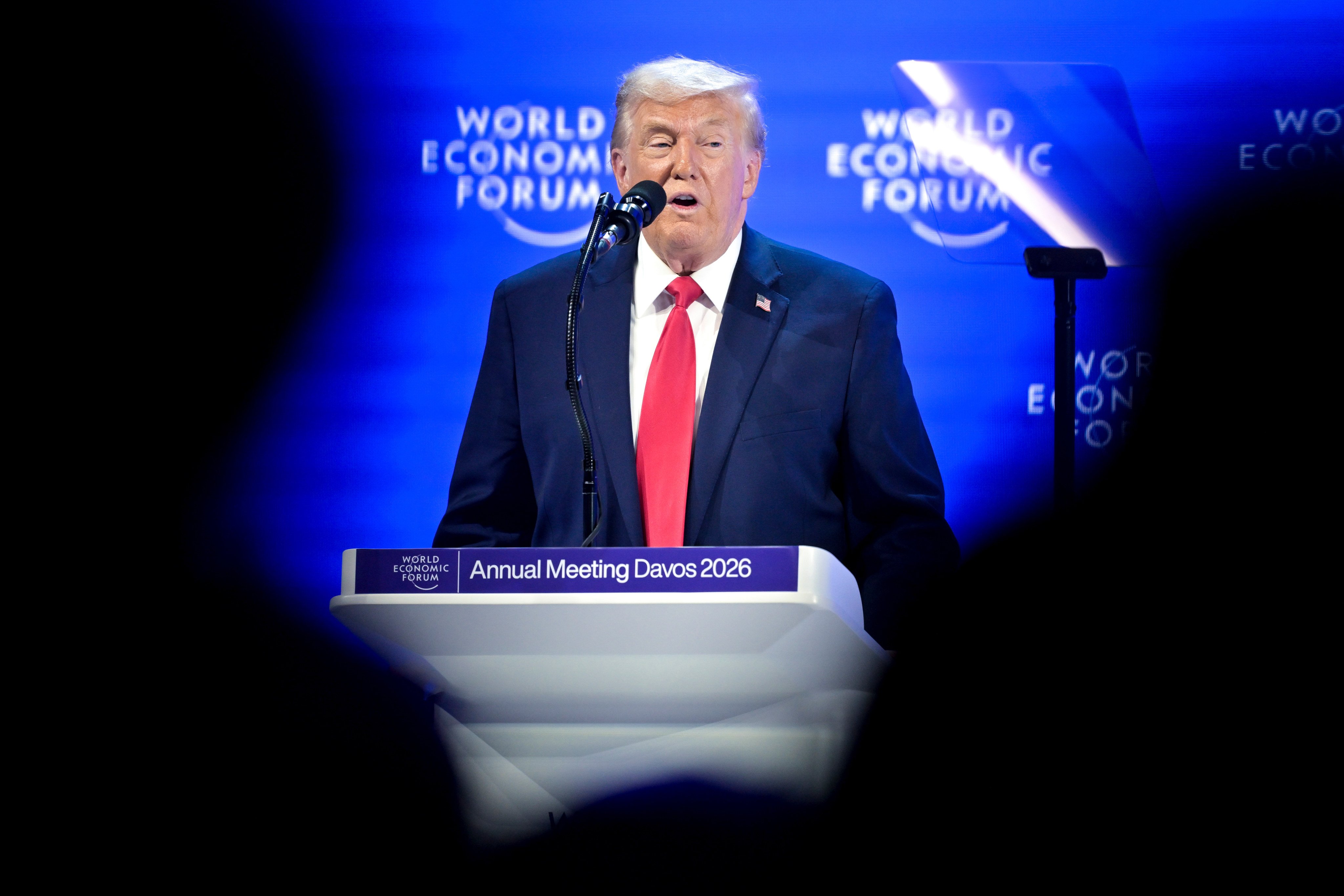 US President Donald Trump speaks during the 56th annual meeting of the World Economic Forum in Davos, Switzerland, on Wednesday. Photo: Keystone via AP