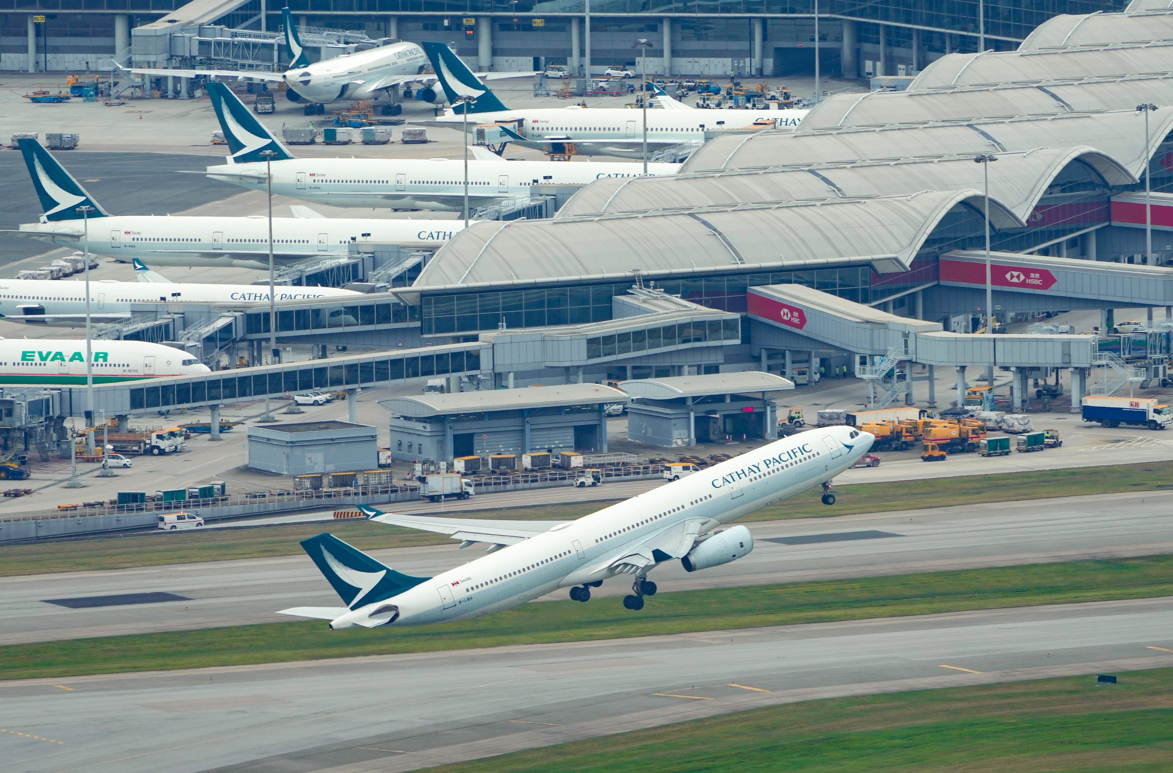 A Cathay Pacific aircraft takes off at Hong Kong International Airport.  
Photo: Sam Tsang