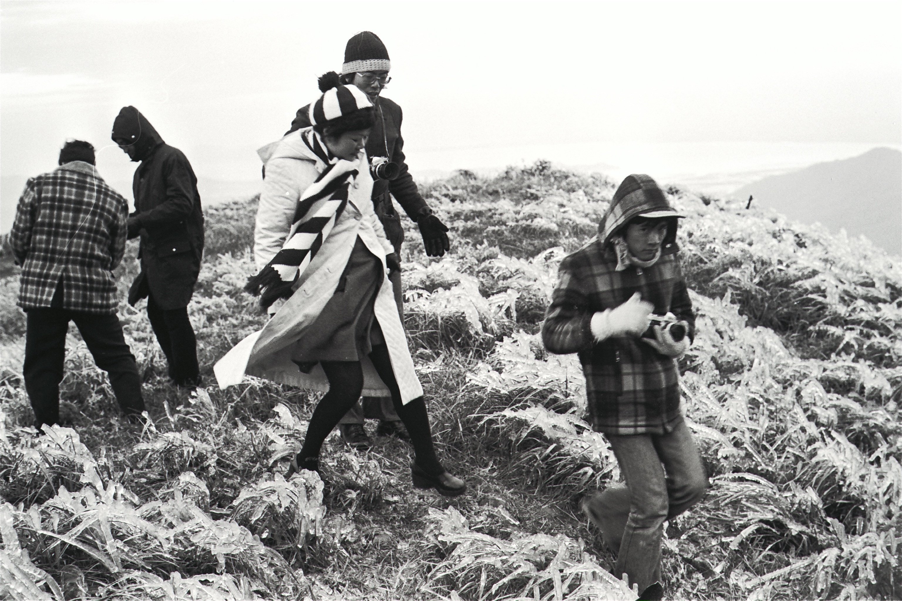 Visitors bundled up against the cold to see the frost on Tai Mo Shan, where the temperature fell to minus three degrees Celsius in December 1975. Photo: SCMP Archives