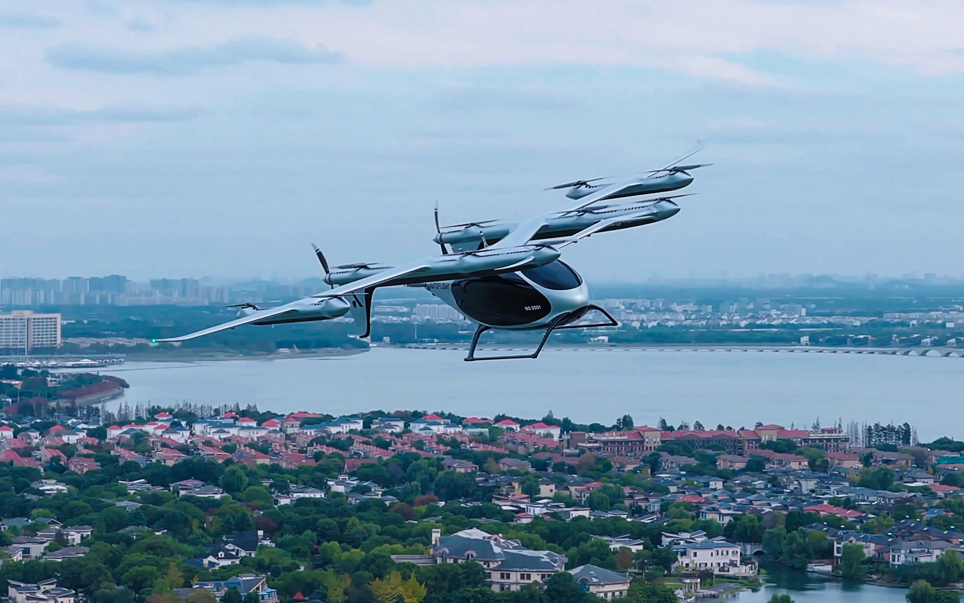 An eVTOL vehicle from AutoFlight Group is designed to hover like a helicopter but transition to winged flight for horizontal movement. Photo: Handout