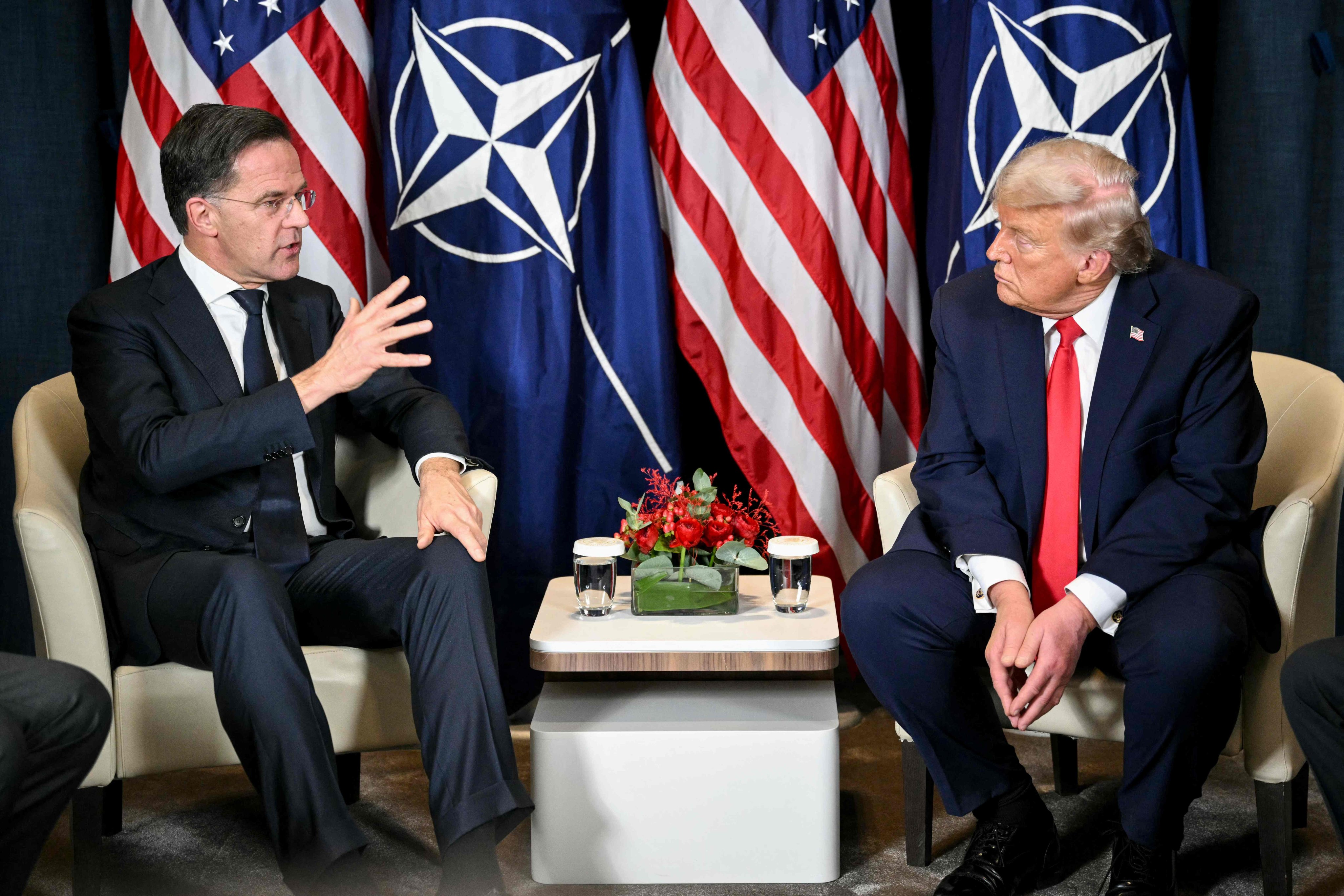 Nato Secretary General Mark Rutte (left) speaks to US President Donald Trump during a bilateral meeting on the sidelines of the annual World Economic Forum meeting in Davos, Switzerland, on January 21. Photo: AFP