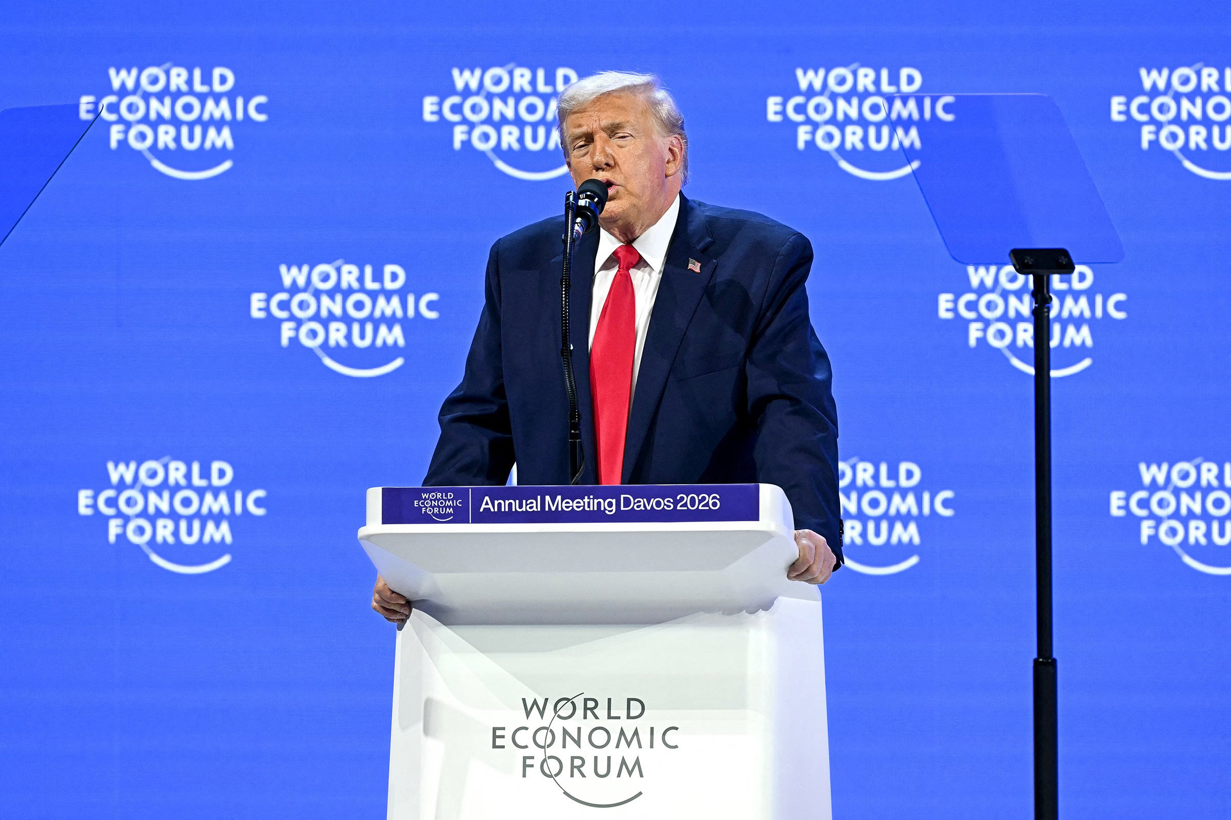 US President Donald Trump speaks at the World Economic Forum annual meeting in Davos, Switzerland, on Wednesday. Photo: AFP