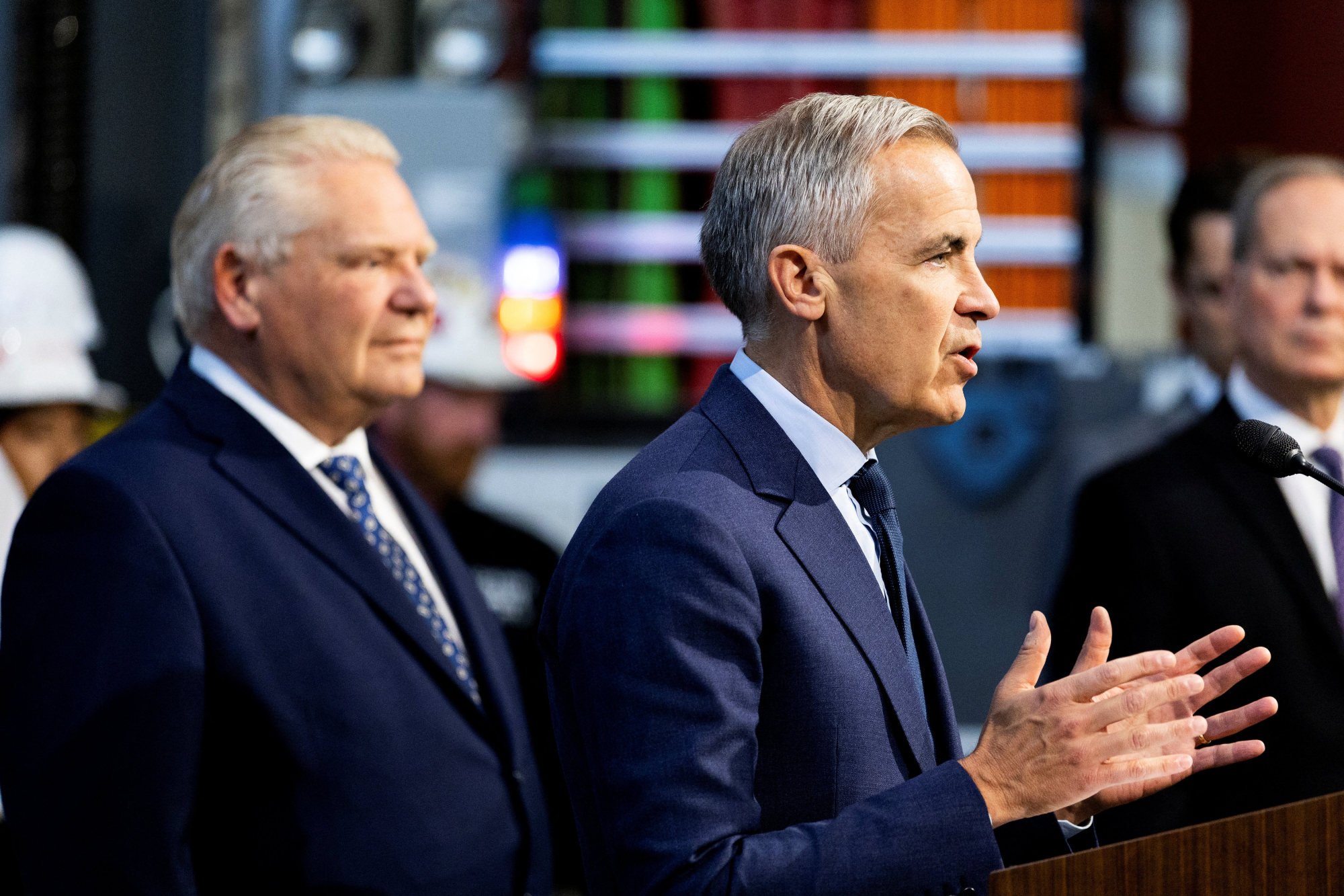 Ontario Premier Doug Ford and Canada’s Prime Minister Mark Carney hold a joint press conference at the Darlington Energy Complex in Ontario in October, 2025. Photo: Reuters Ontario Premier Doug Ford and Canada’s Prime Minister Mark Carney hold a joint press conference at the Darlington Energy Complex in Ontario in October, 2025. Photo: Reuters