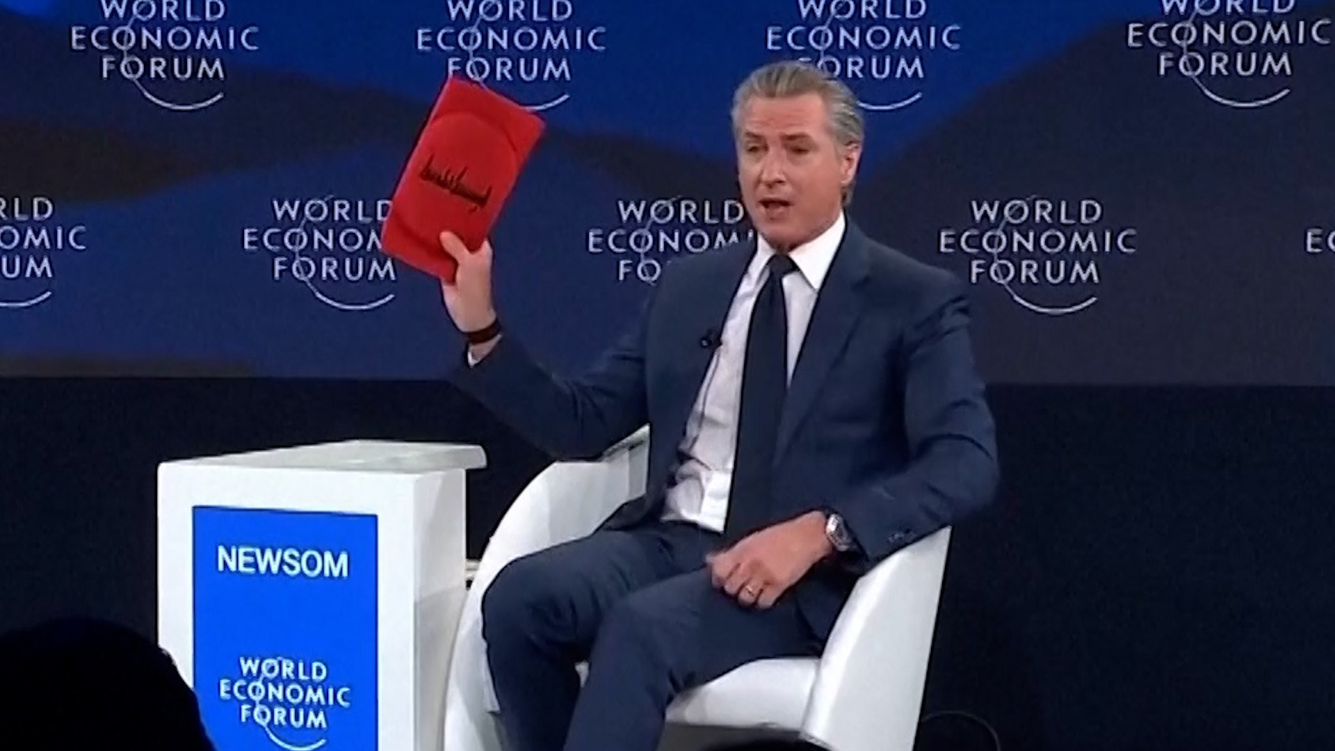 California governor’s speaking event at Davos was cancelled after Trump’s speech.