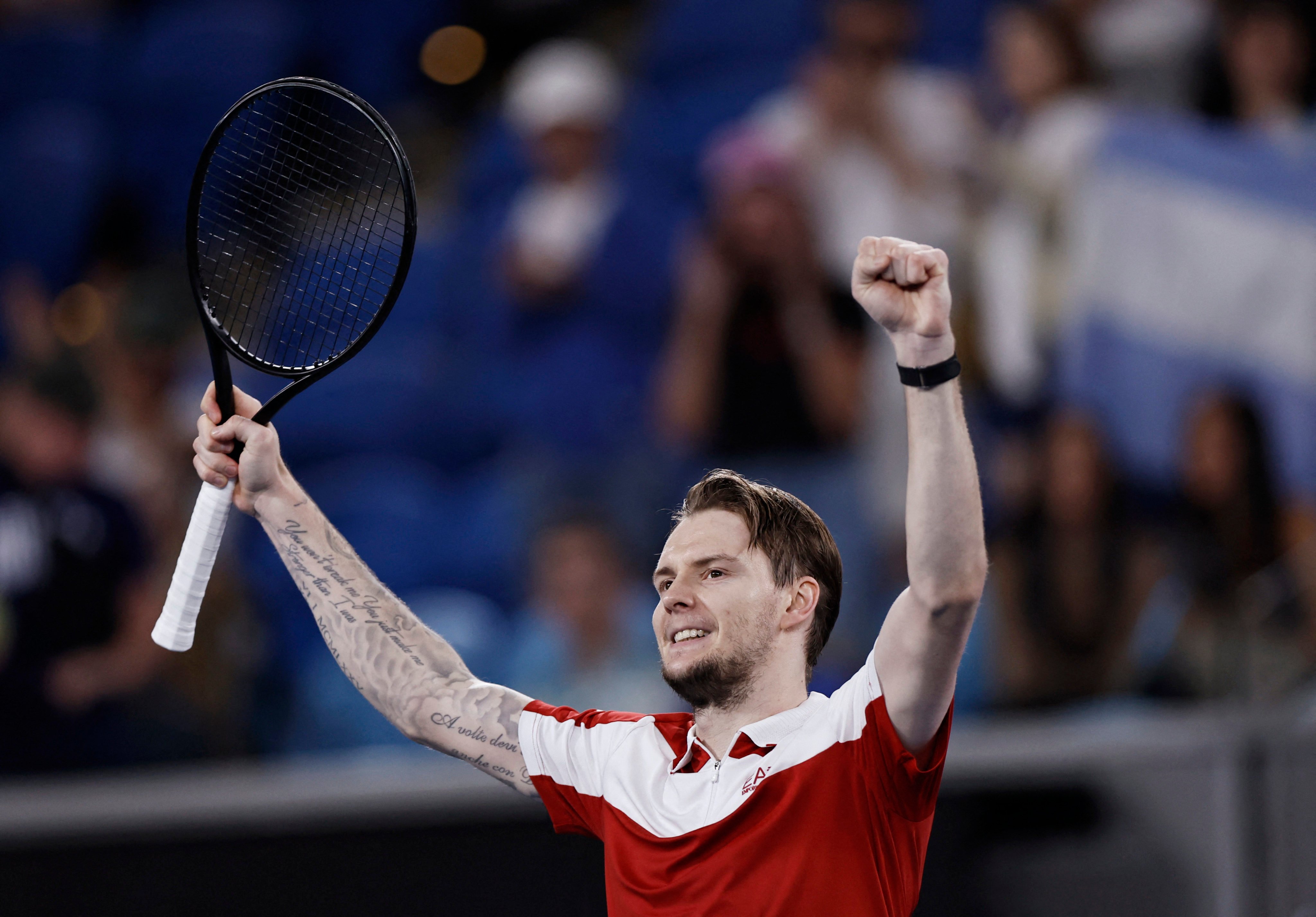 Kazakhstan’s Alexander Bublik celebrates after winning his third-round match against Argentina’s Tomas Martin Etcheverry in straight sets. Photo: Reuters