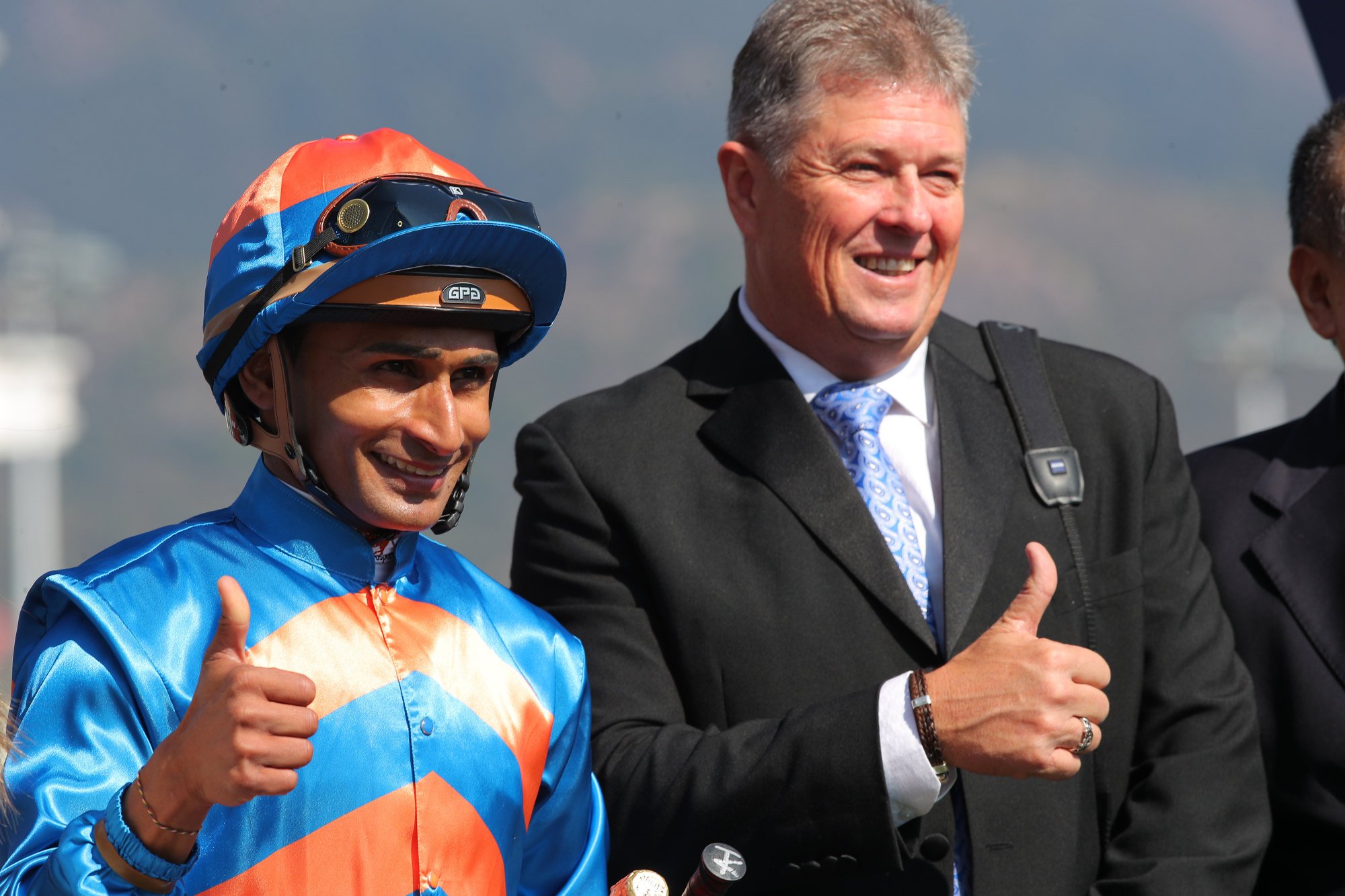 Jockey Karis Teetan and trainer Brett Crawford are all smiles after Island Buddy’s win.