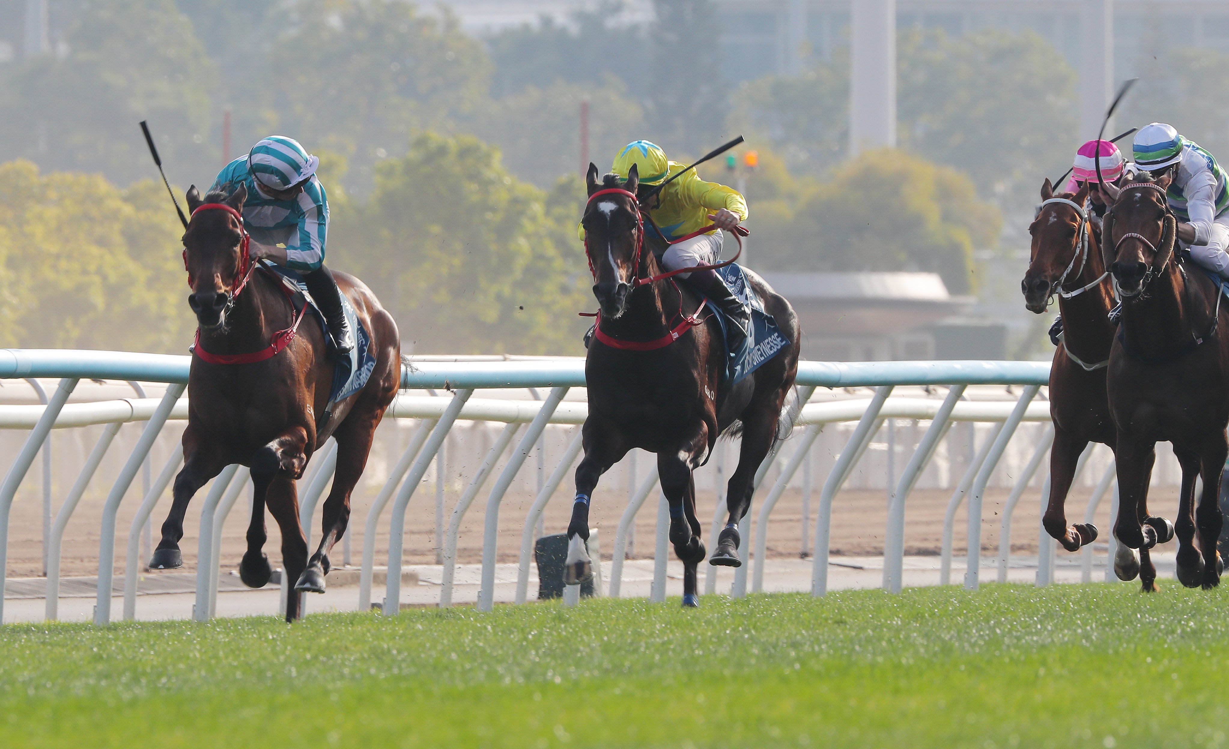 James McDonald looks over his shoulder as Romantic Warrior surges clear in the Stewards’ Cup. Photos: Kenneth Chan