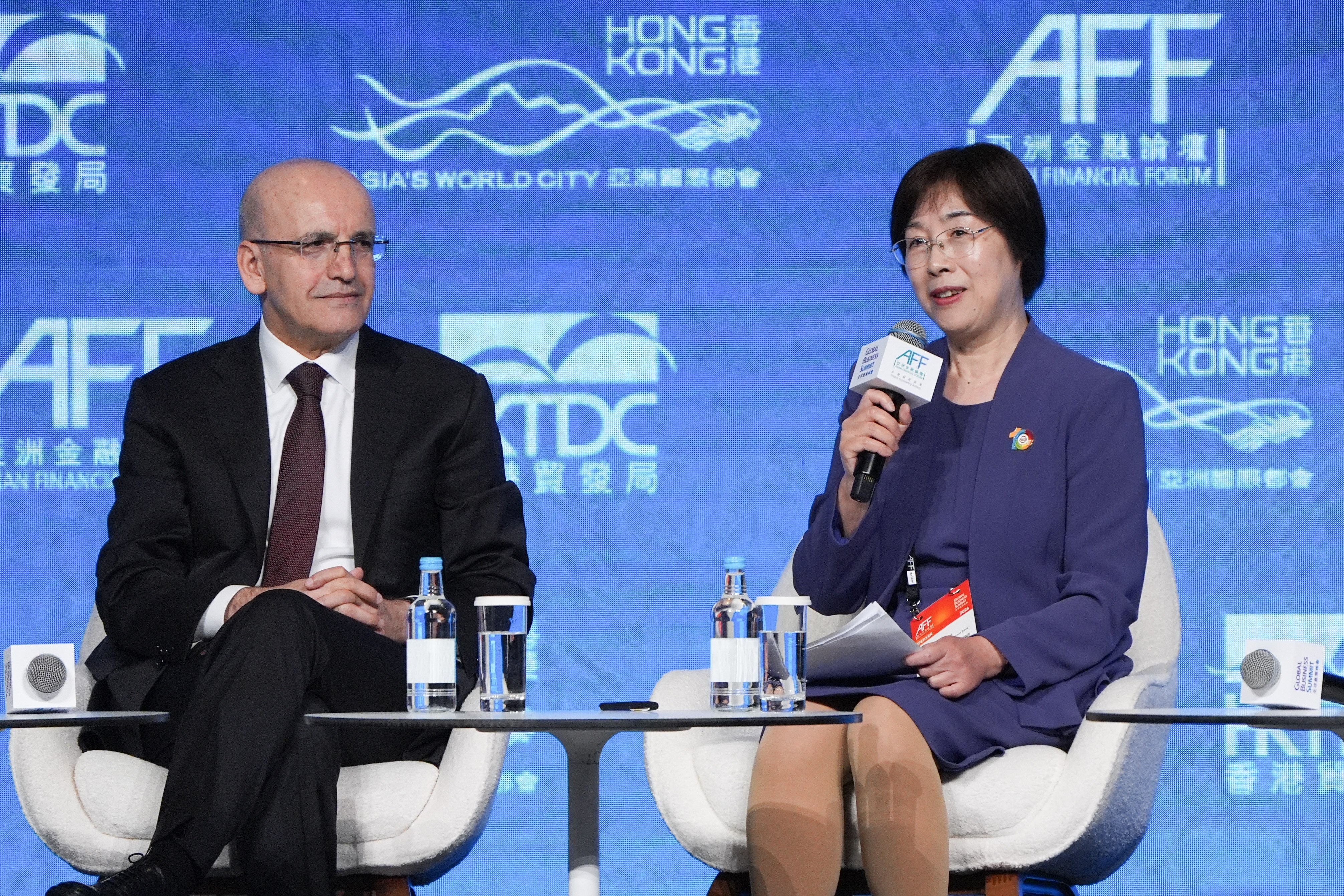Zou Jiayi speaking at a panel during the 19th Asian Financial Forum at the Hong Kong Convention and Exhibition Centre in Wan Chai on January 26. She is China’s former vice-minister of finance, and became AIIB president on January 16. Photo: SCMP