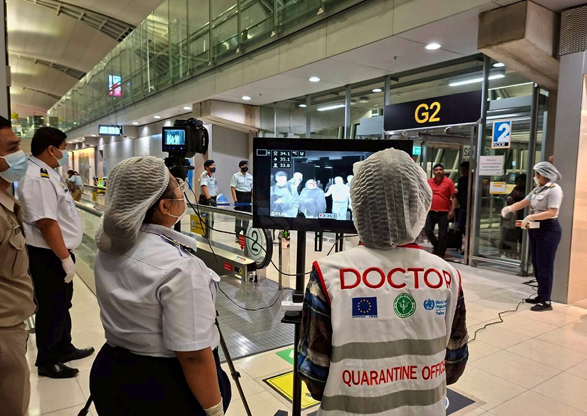 Thai health officials conduct screenings for the Nipah virus at Suvarnabhumi Airport in Bangkok on Sunday. Photo: EPA via Handout