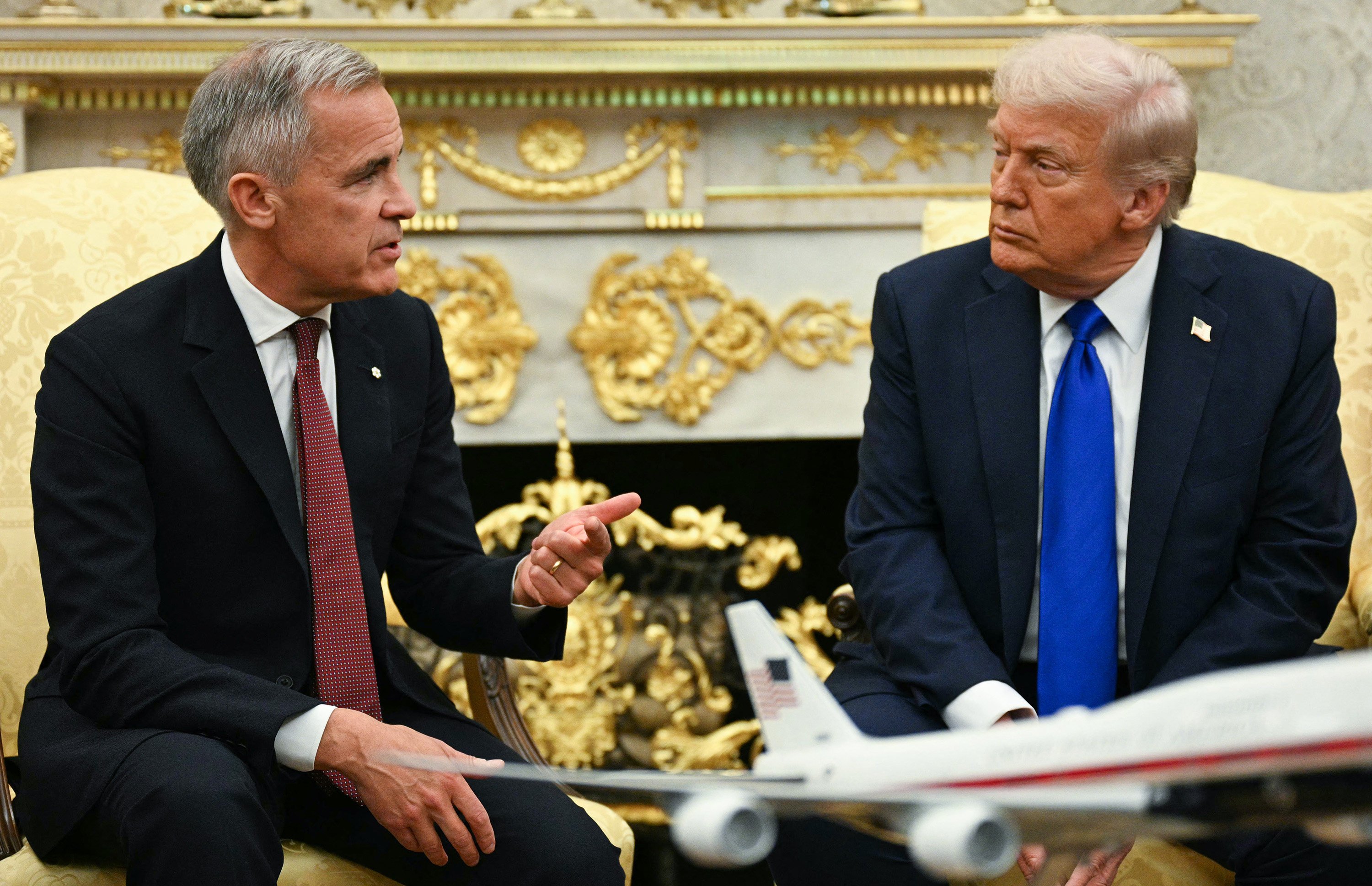 Canadian Prime Minister Mark Carney, left, and US President Donald Trump in the Oval Office of the White House in Washington in October. Photo: AFP / Getty Images / TNS