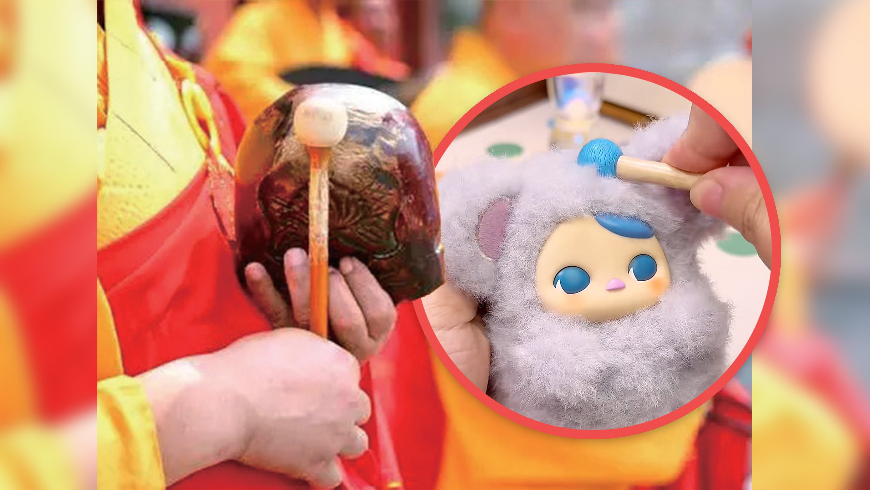 Pop Mart’s Pucky Knock Knock new blind box series features cute figures inspired by muyu, appealing to youth interests in luck and temple visits. Photo: SCMP composite/RedNote/ifeng