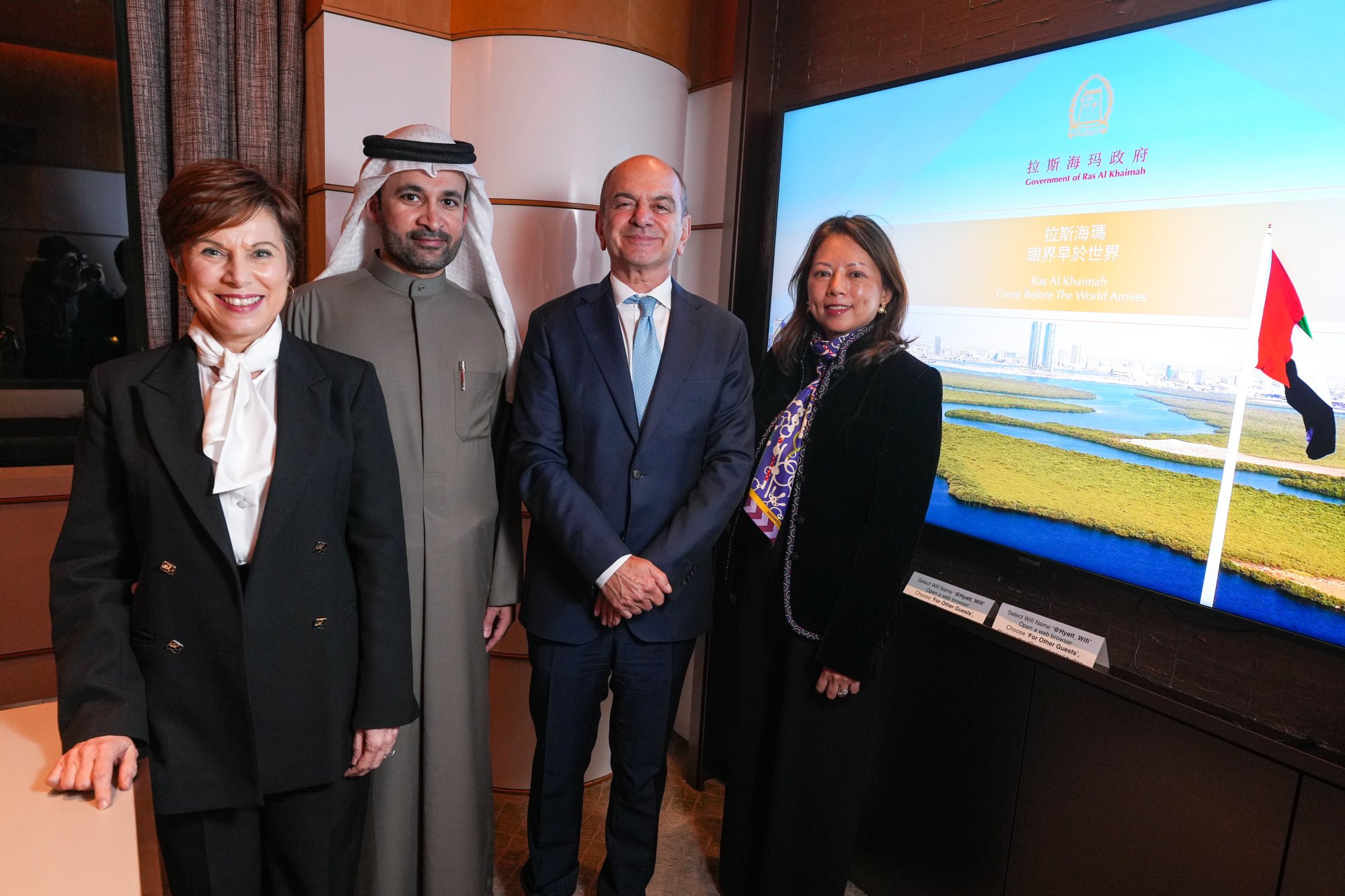 (From left) Sandra Marie Louw, CEO of RAK International Corporate Centre, Abdulla Al Abdouli, Sameh Muhtadi, CEO of RAK Properties and Alma Au Yeung, adviser for Greater China affairs at the Ruler’s Office in Ras Al Khaimah. Photo: Sun Yeung (From left) Sandra Marie Louw, CEO of RAK International Corporate Centre, Abdulla Al Abdouli, Sameh Muhtadi, CEO of RAK Properties and Alma Au Yeung, adviser for Greater China affairs at the Ruler’s Office in Ras Al Khaimah. Photo: Sun Yeung