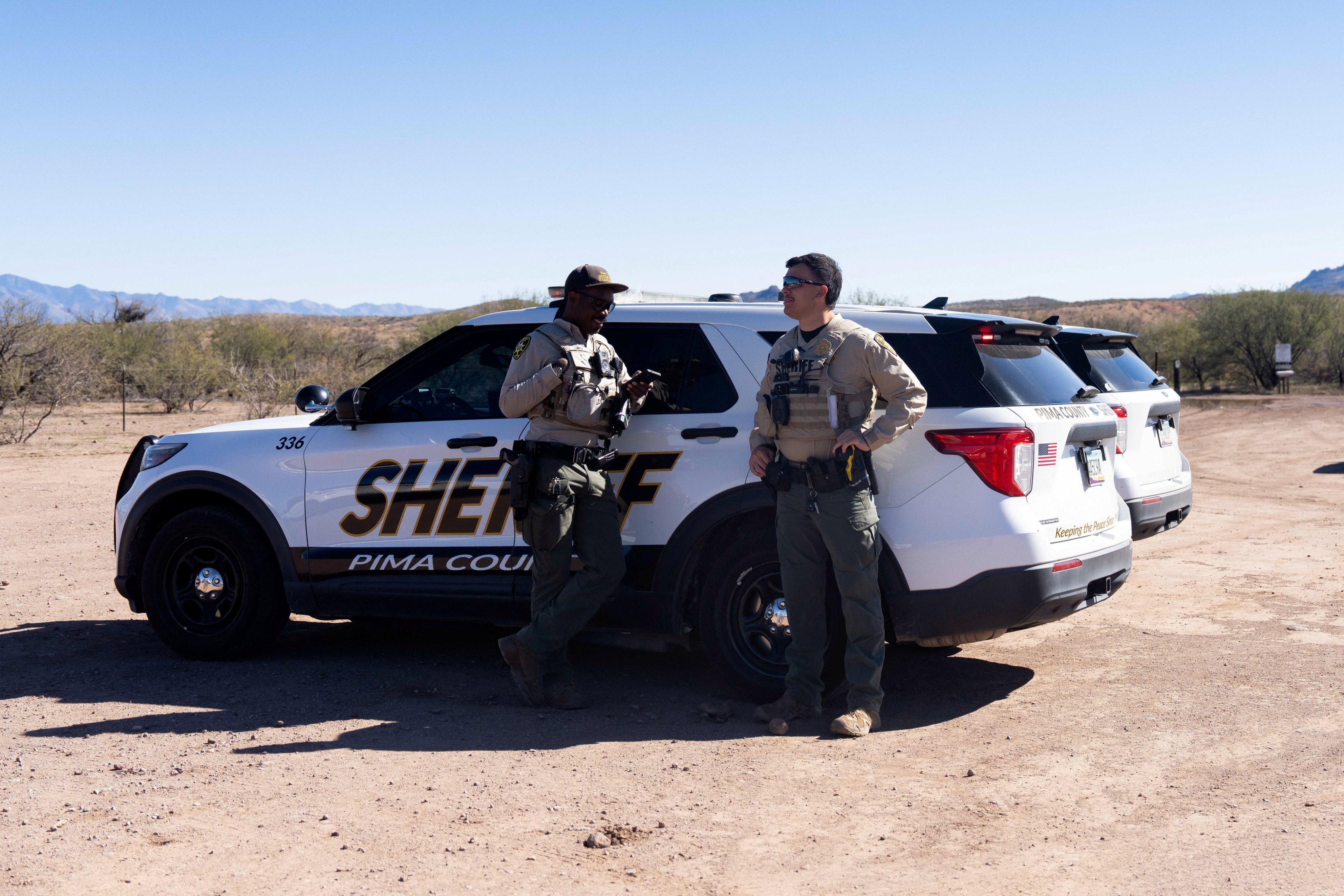 Pima County sheriff officers near the scene where the US Border Patrol was involved in a shooting in Arizona. Photo: Reuters