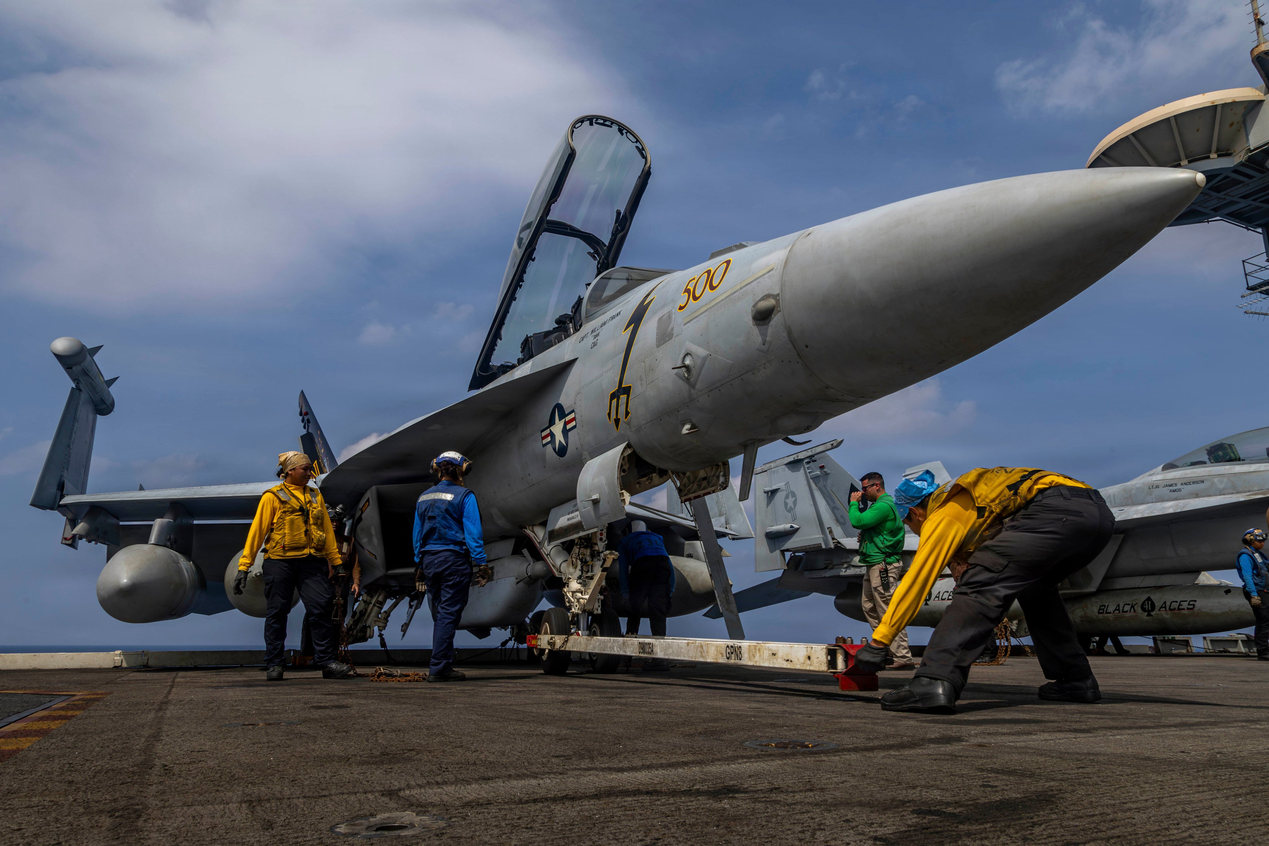 A Boeing EA-18G Growler on the flight deck of the USS Abraham Lincoln in the Indian Ocean on January 21. Photo: US Navy via AP