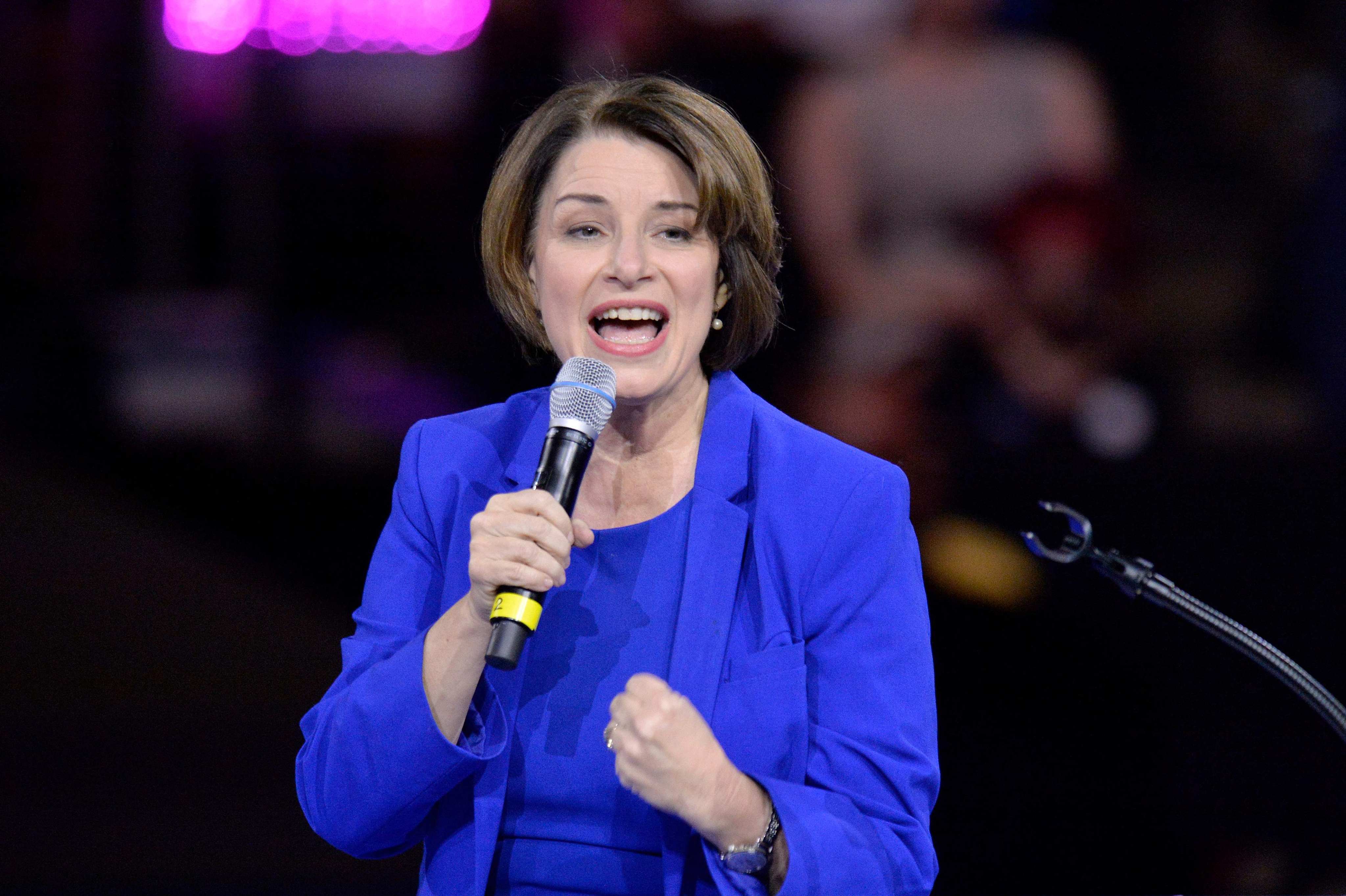Amy Klobuchar speaks at the Democratic Party’s 61st McIntyre-Shaheen 100 Club dinner in Manchester, New Hampshire in August 2020. Photo: AFP