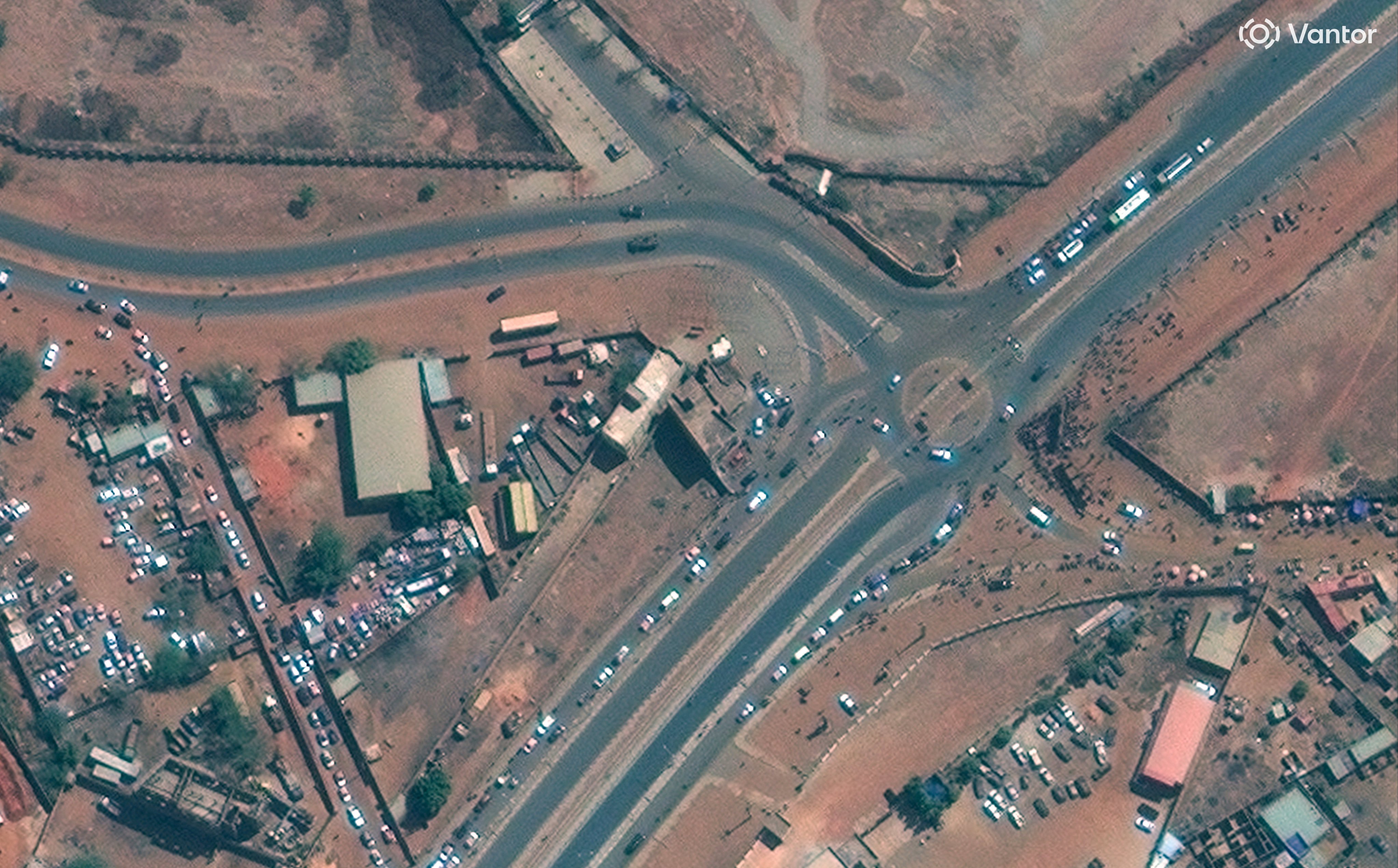 A satellite image shows roadblocks at the entrance of Diori Hamani International Airport. Photo: Vantor via Reuters