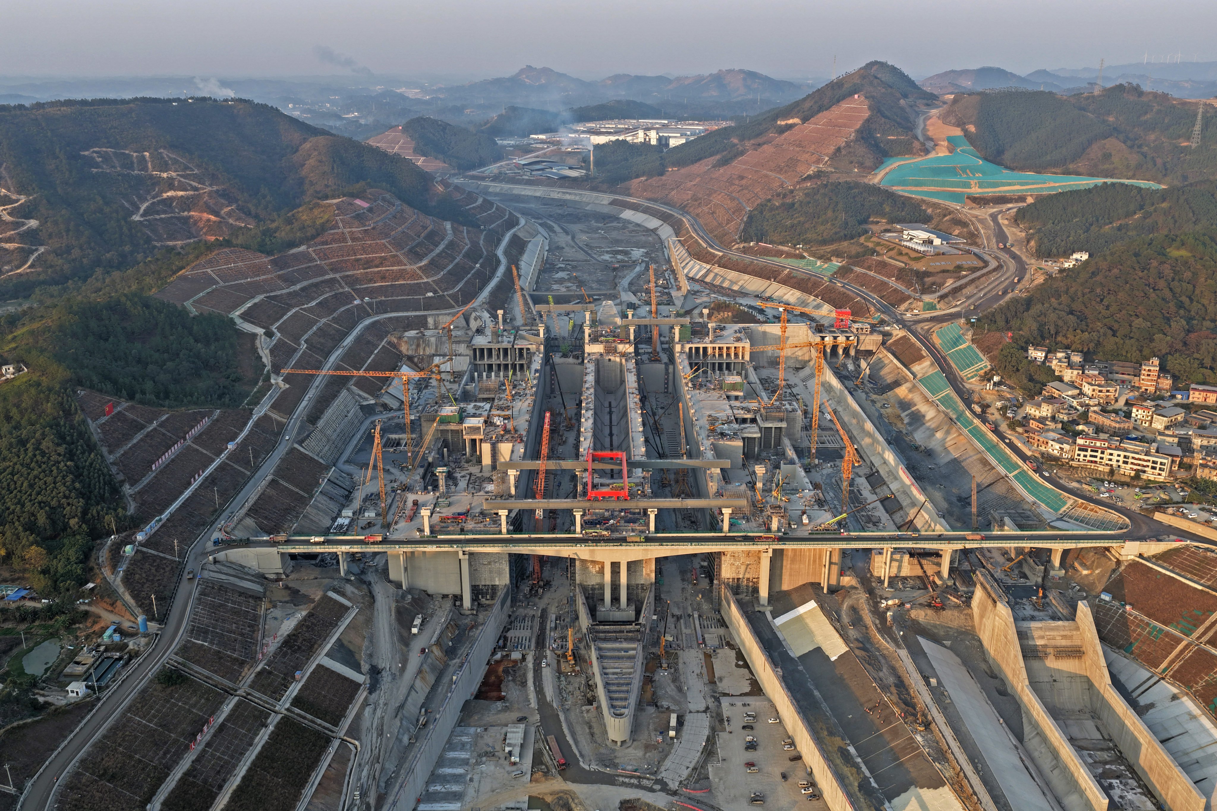 The construction site of the Pinglu Canal megaproject, a 134km waterway linking Nanning with the Gulf of Tonkin. Photo: Xinhua