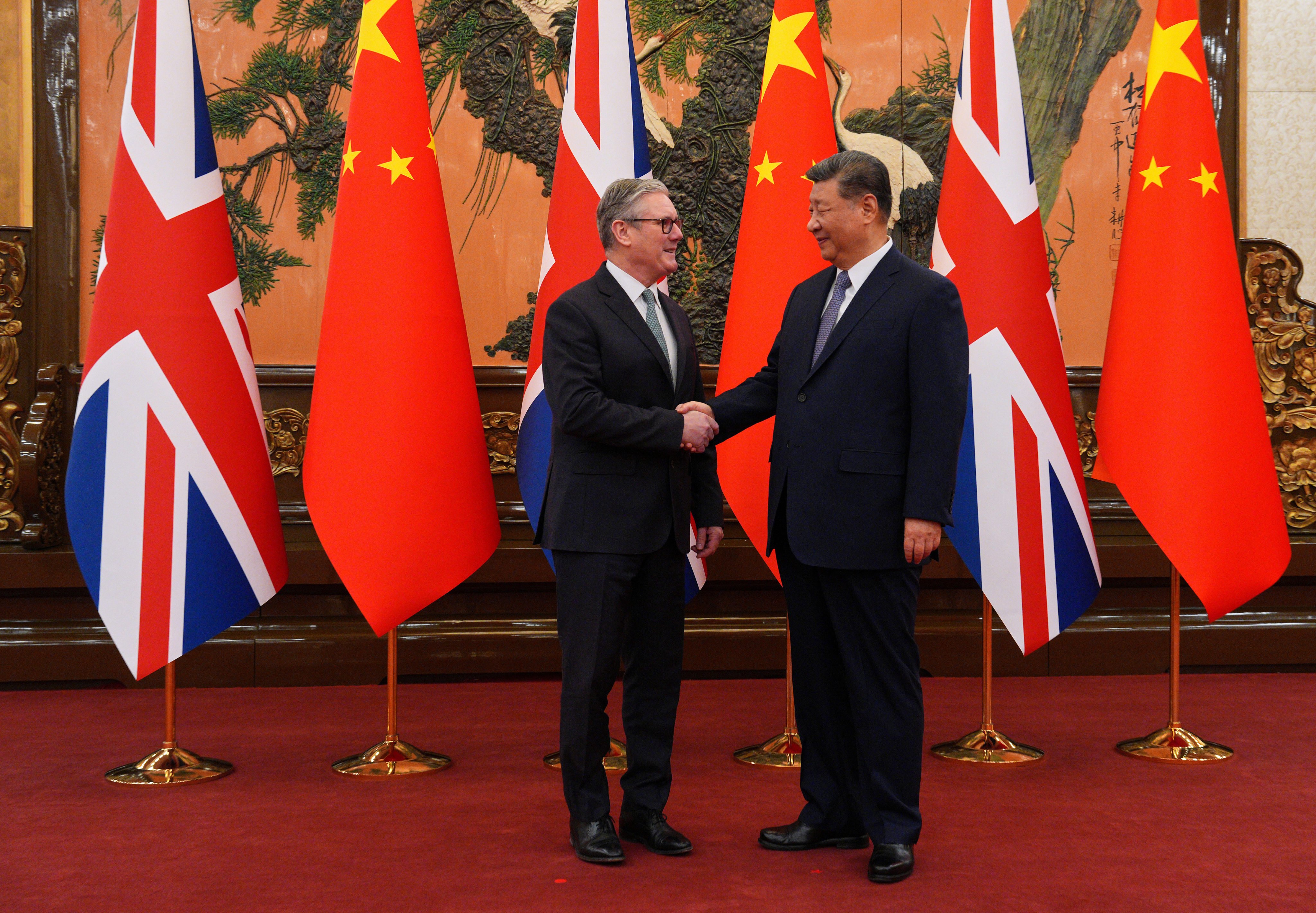 British Prime Minister Keir Starmer with Chinese President Xi Jinping in Beijing on January 29. Photo: AP