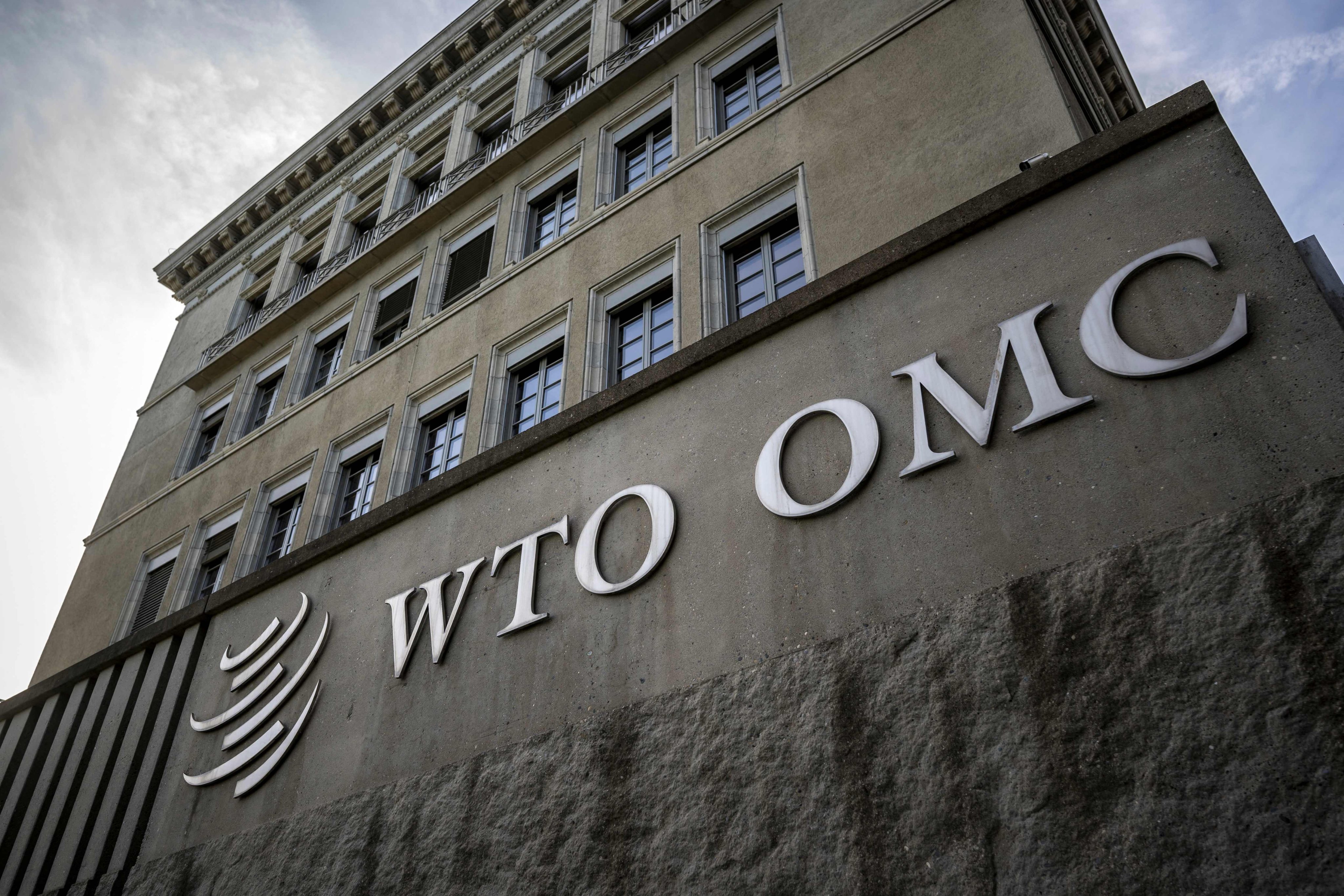 The World Trade Organization logo is seen at its headquarters in Geneva in February 2024. Photo: AFP