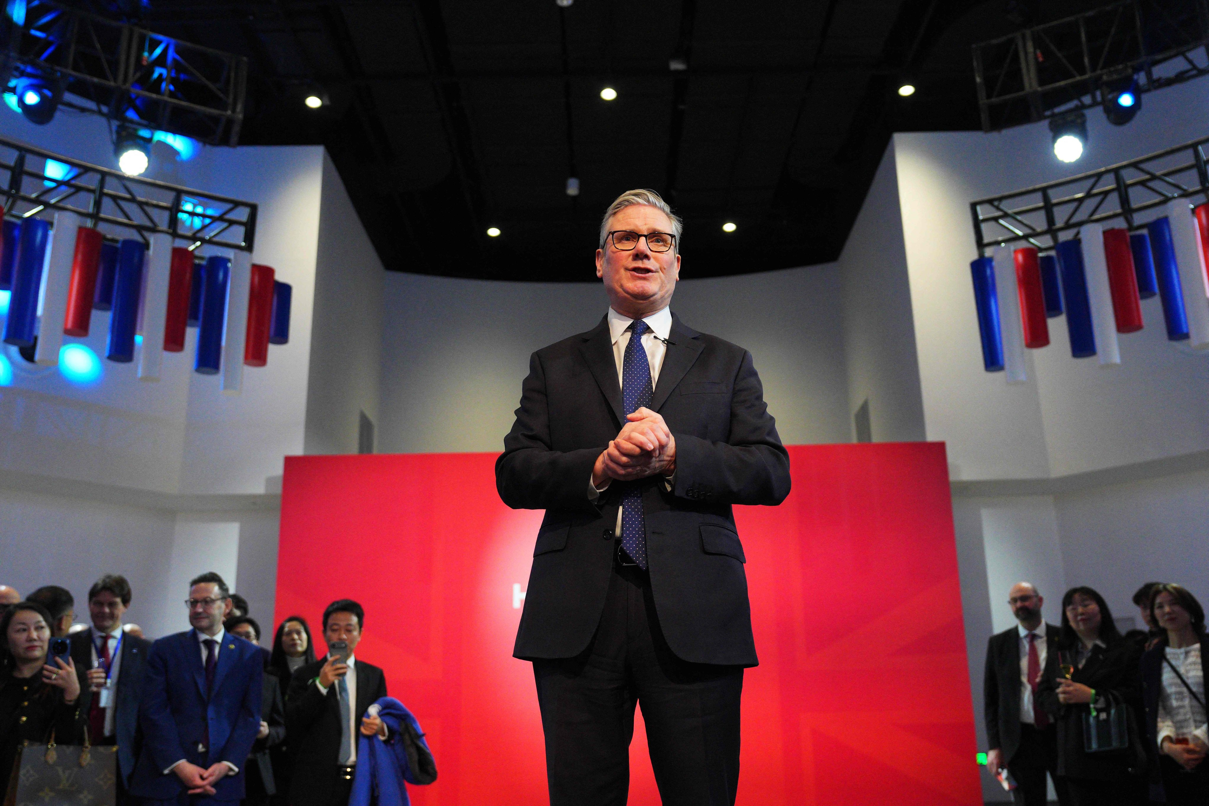 UK Prime Minister Keir Starmer addresses Chinese and UK business delegations at a reception in Shanghai on Friday. Photo: AFP